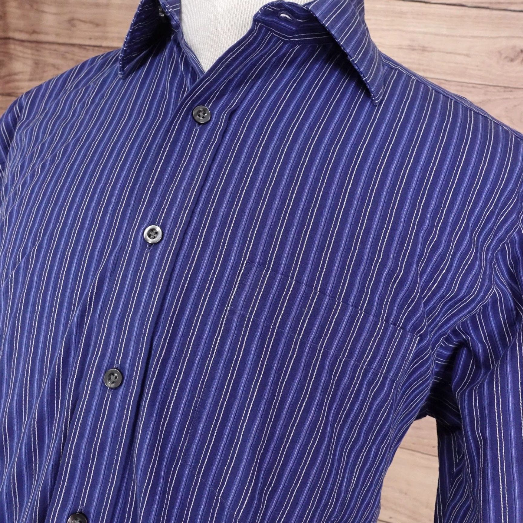 Vintage Michael Kors Dress Shirt Mens 16 34/35 Blue Stripe Large Long Sleeve Size 42R - 2 Thumbnail