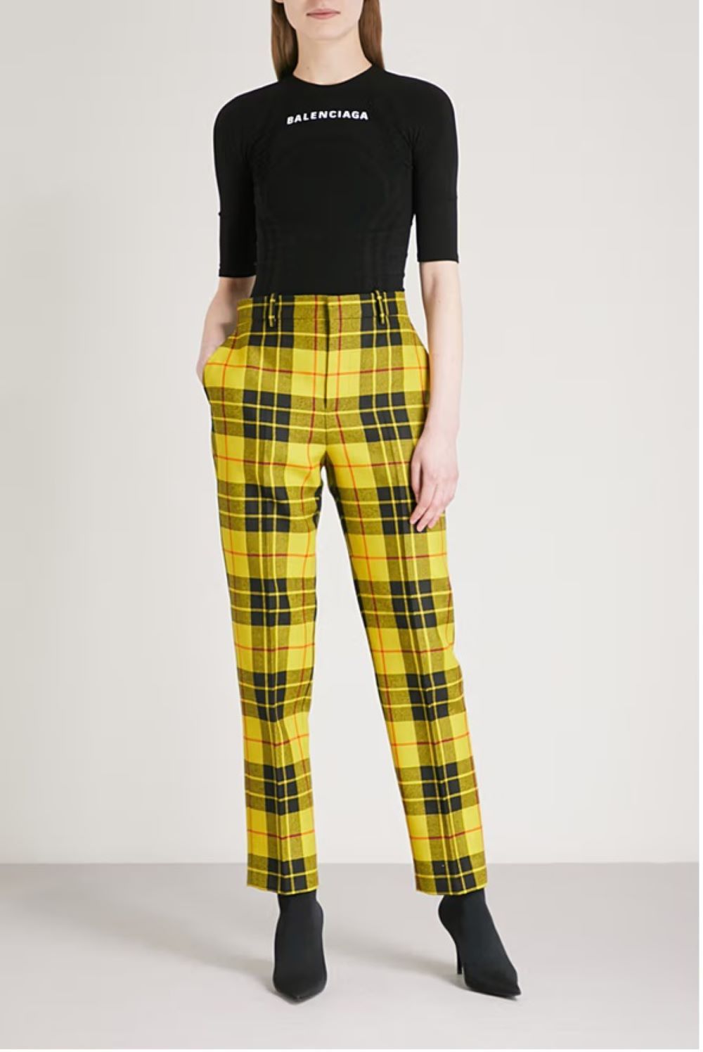 Balenciaga Yellow & Black Tartan Wool Straight-Leg Pants Size 26" / US 2 / IT 38 - 3 Thumbnail