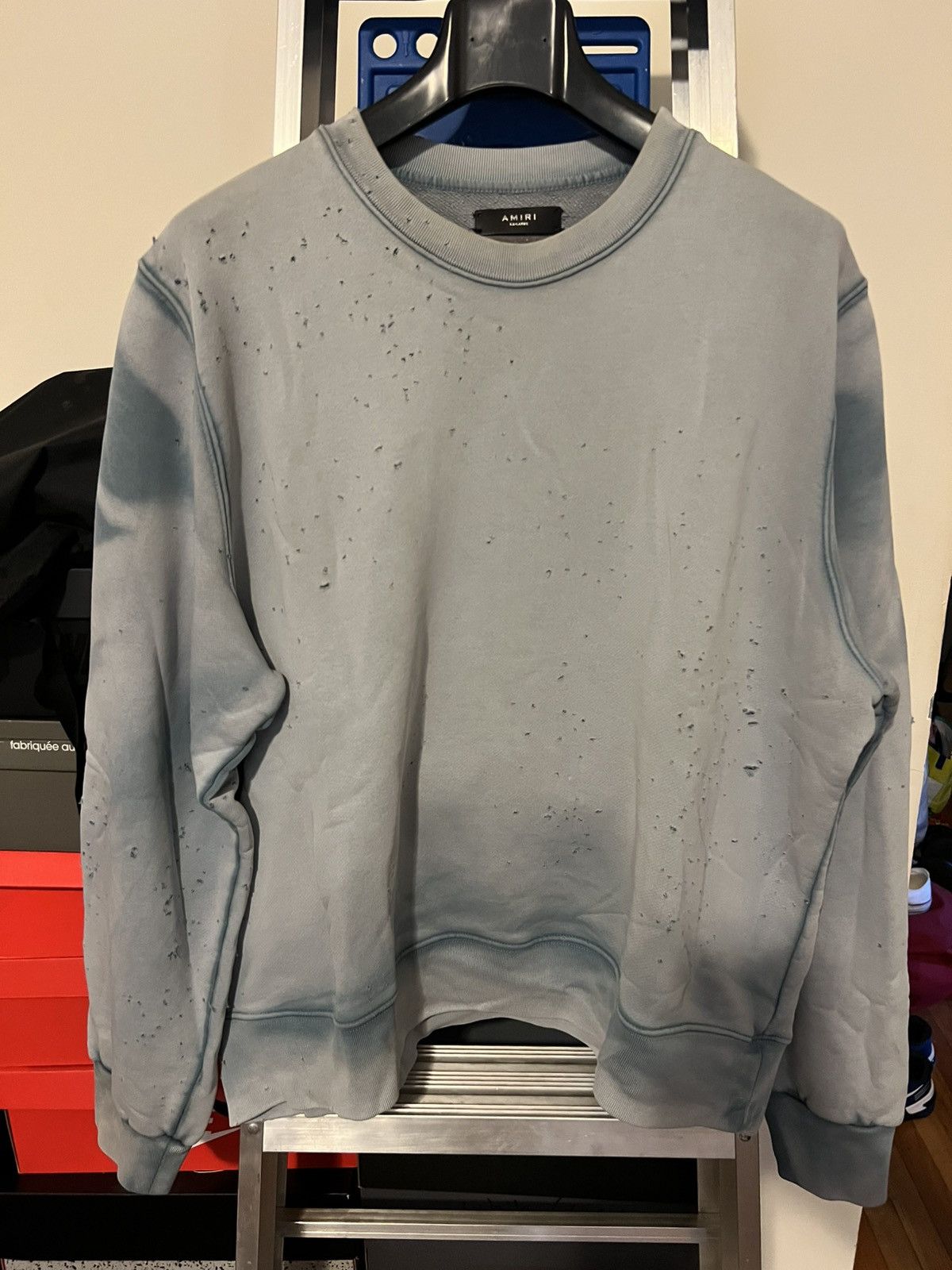 Amiri NWOT Amiri Washed Shotgun Crew Sweater Light Blue 2XL Size US XXL / EU 58 / 5 - 1 Thumbnail