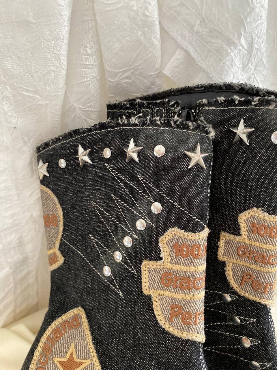 Vintage Vintage denim grey mid calf boots Size US 7 / IT 37 - 2 Thumbnail