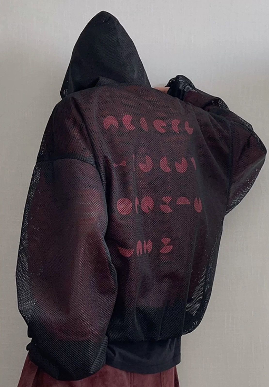 Avant garde punk double layer gothic letters mesh hoodie