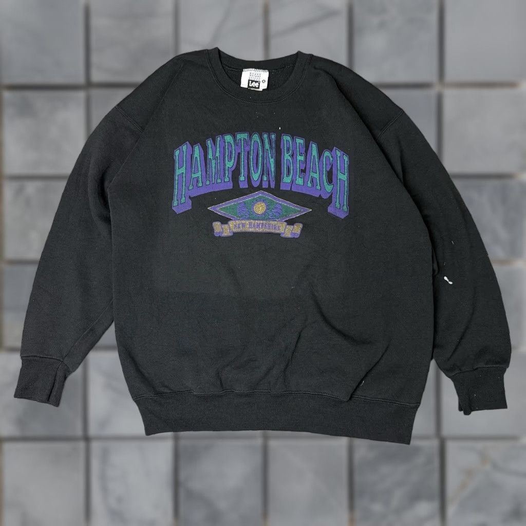 Lee VINTAGE Breezin Up Athletic Sweatshirt Mens XL Black 90s Hampton Beach Distressed Graphic Print Cotton Fleece Crew Neck Pullover All Seasons Size US XL / EU 56 / 4 - 1 Thumbnail