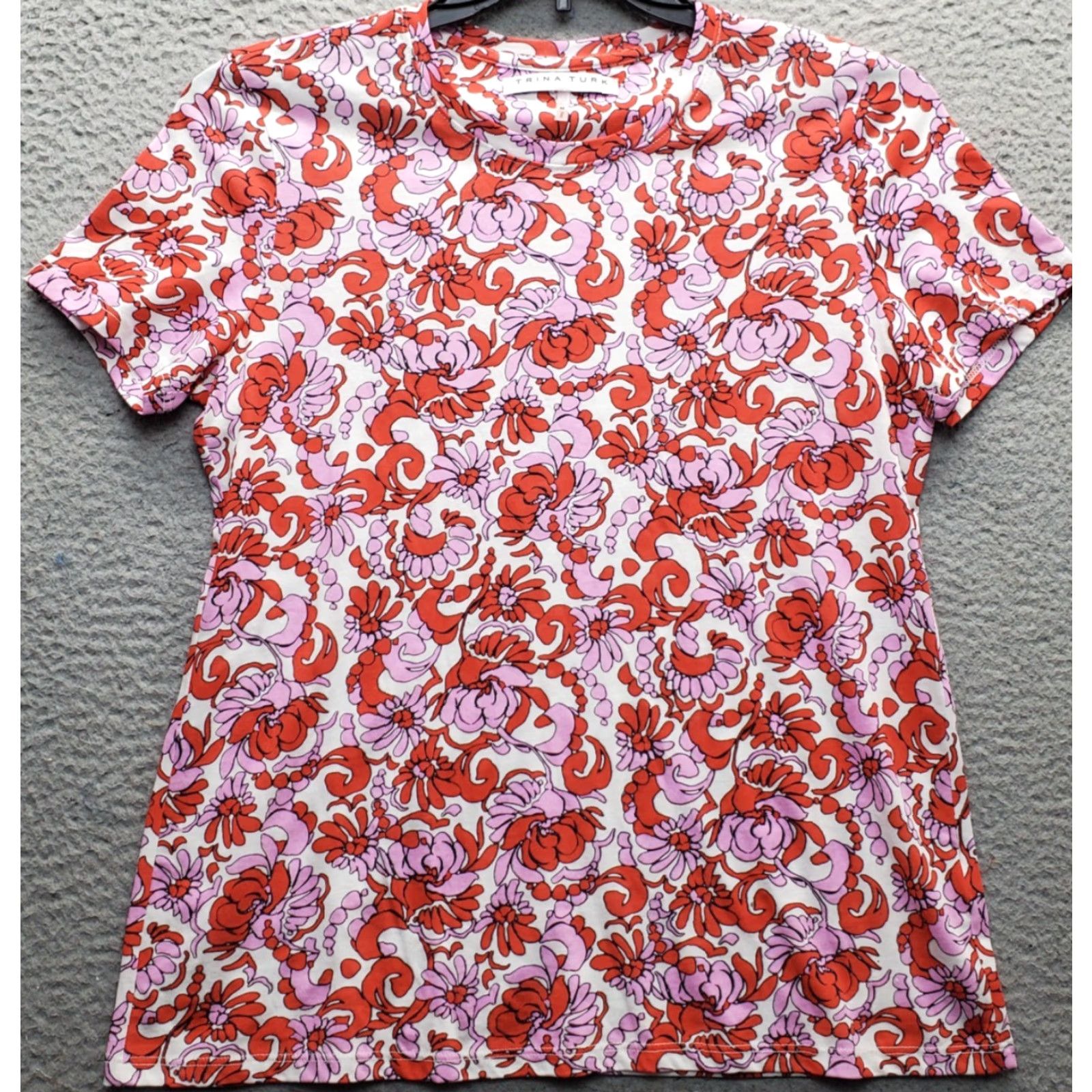 Trina Turk Trina Turk Blouse Top Women's M Floral Short Sleeve Crew Neck Multicolor Shirt Size M / US 6-8 / IT 42-44 - 2 Thumbnail