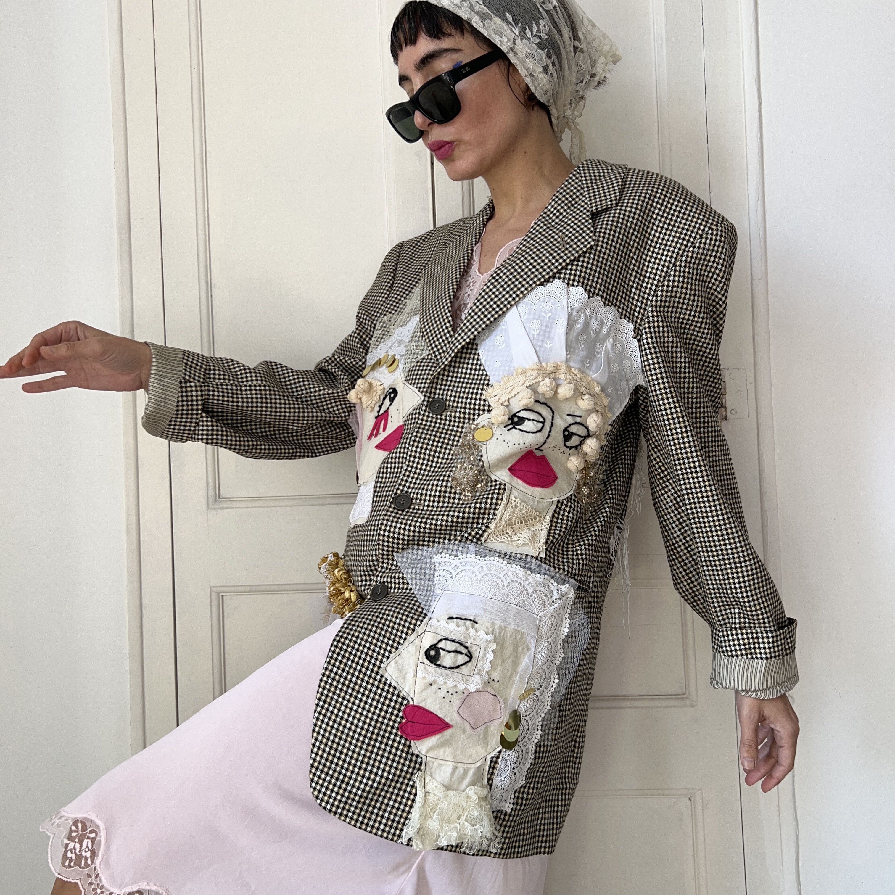 Custommade OOAK Wearable Art Bridal Inspired Patchwork Blazer Size XXL / US 16-18 / IT 52-54 - 10 Thumbnail