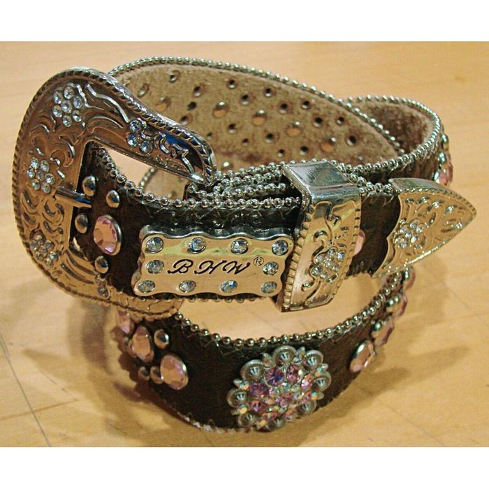 Vintage BHW Pink Floral Rhinestone Stud Belt Womens Tooled Western B | Grailed