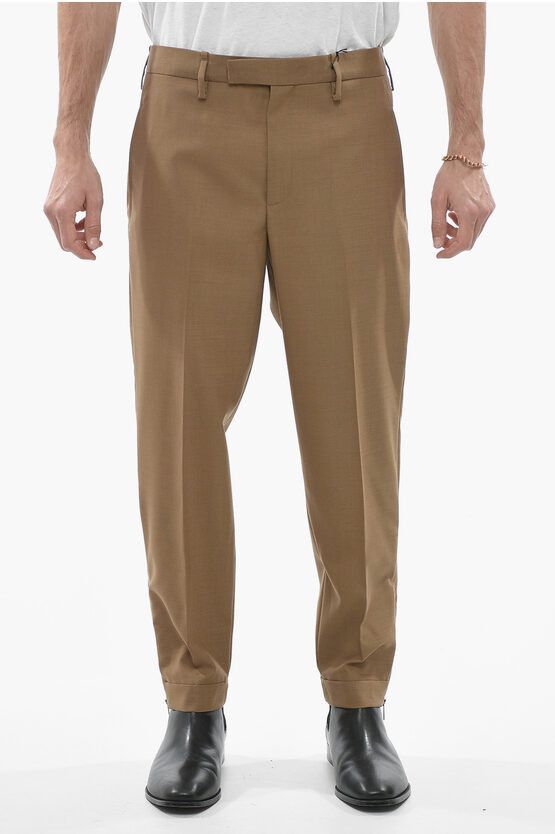 image of Neil Barrett Slim Fit Jamie Chinos Pants With Ankle Zips in Brown, Men's (Size 32)