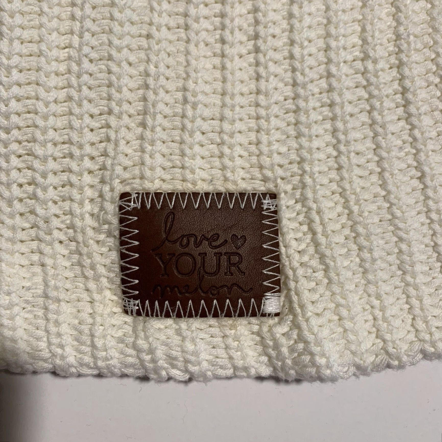 Vintage Love Your Melon Beanie White One Size Unisex Knit Winter Hat Adult Accents Embroidered Casual Travel Size ONE SIZE - 3 Thumbnail