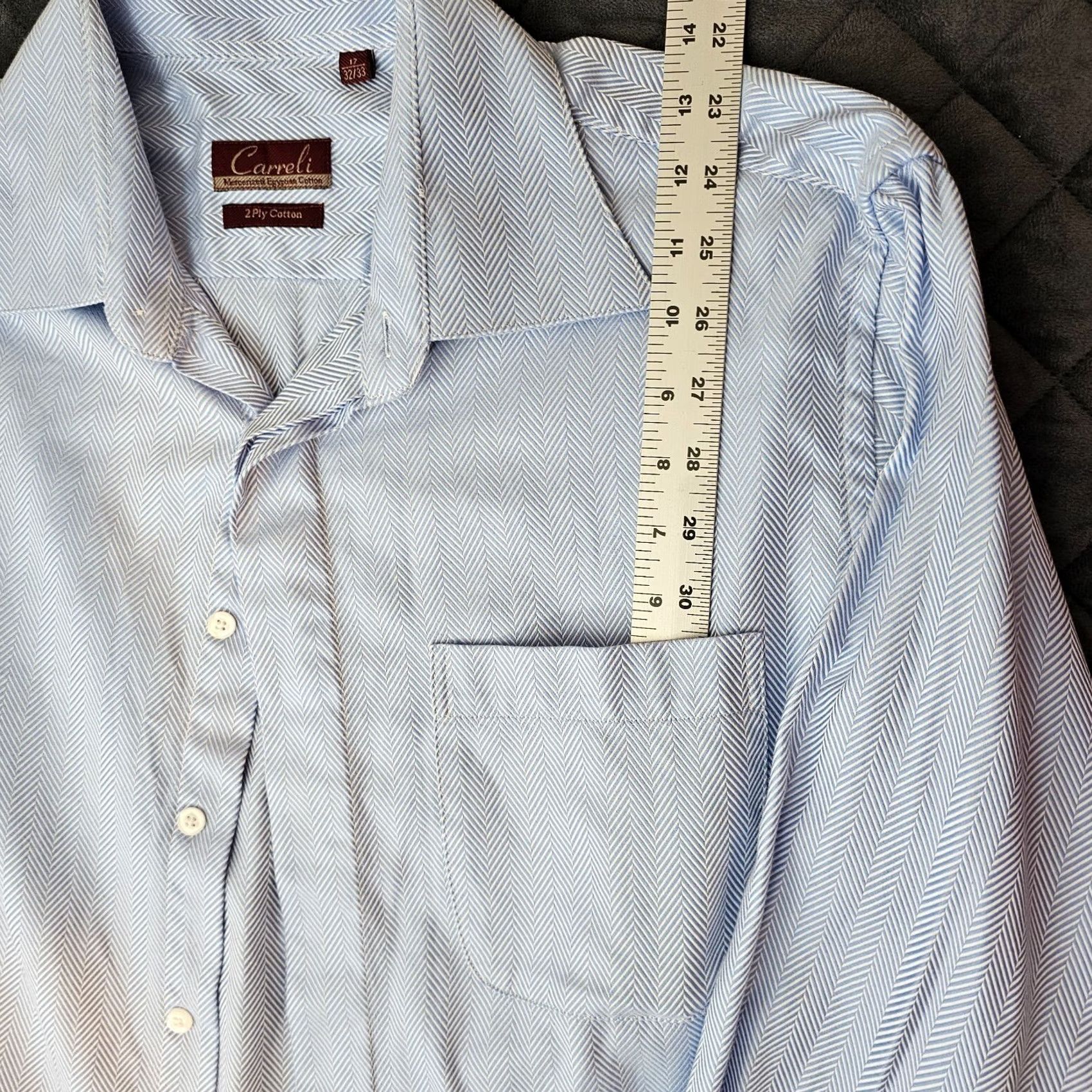Vintage Carreli Dress Shirt 17 Blue Egyptian Cotton Button French Cuff Windsor White Collar Business Shirt Mens Size 46R - 3 Thumbnail