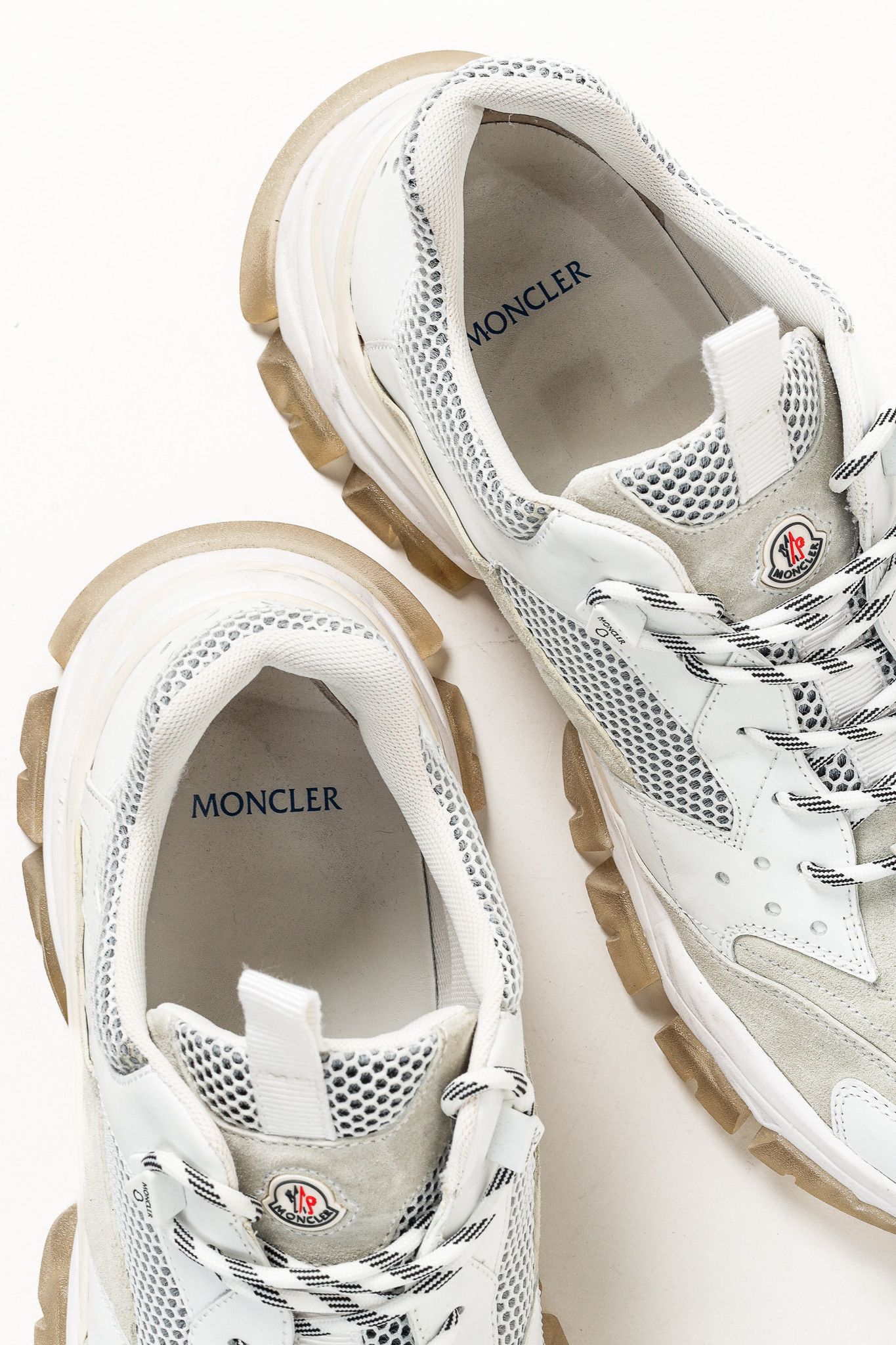 Moncler Moncler Leave No Trace Leather Suede Mesh Sneaker in White Size US 11 / EU 44 - 9 Thumbnail