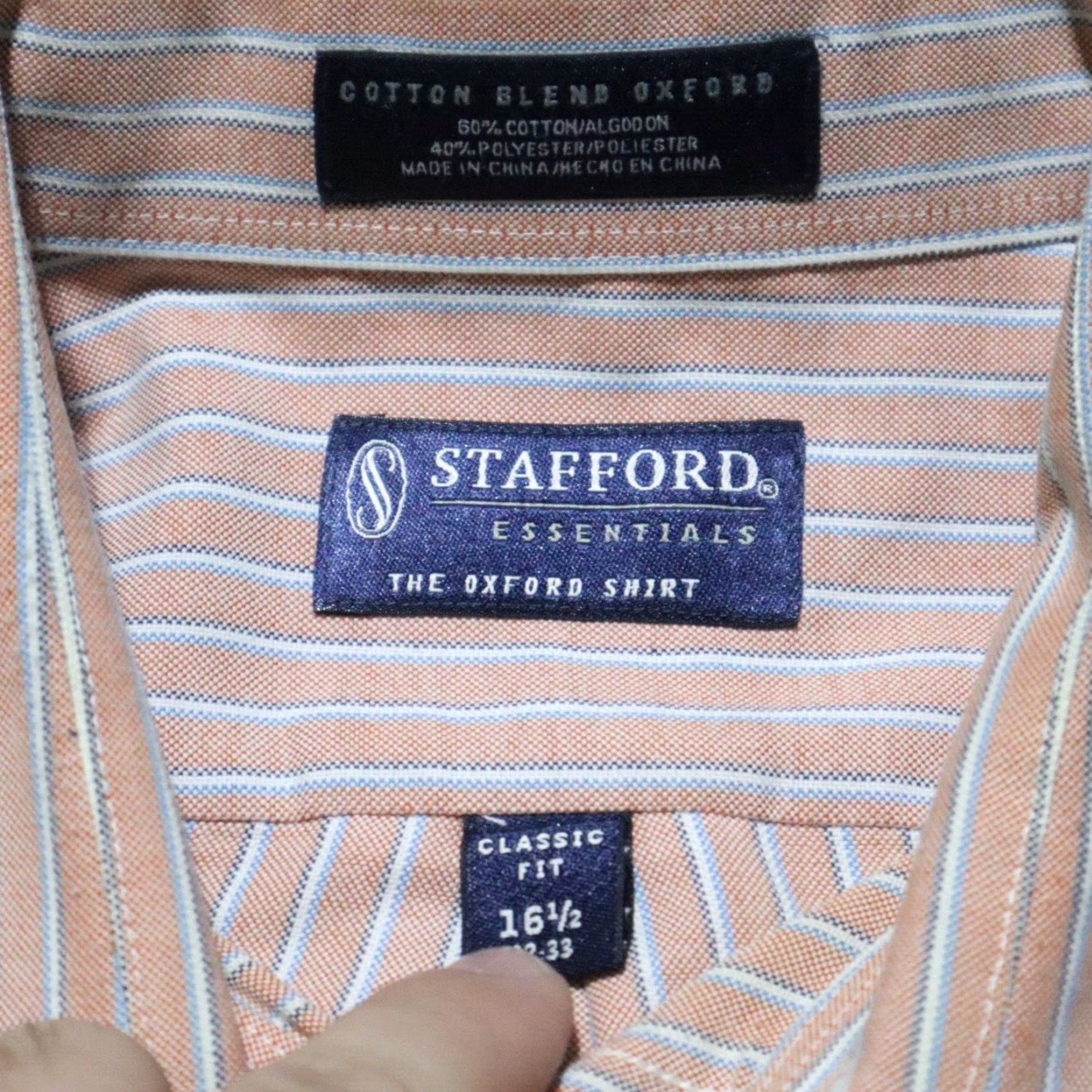 Stafford Stafford Shirt Button-Down Long Sleeve Mens Size 16.5 32/33 Orange White Striped Multicolor Size US L / EU 52-54 / 3 - 3 Thumbnail