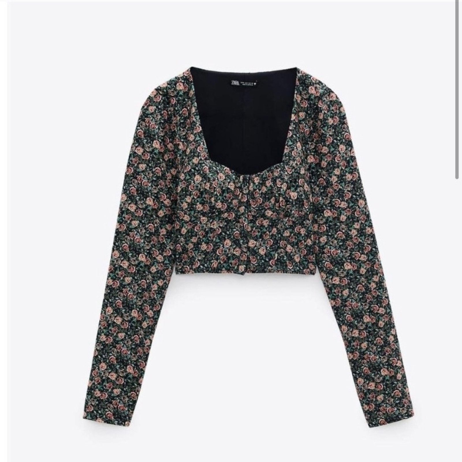 Zara Zara floral detail long sleeve corset crop top size Small Size S / US 4 / IT 40 - 2 Thumbnail