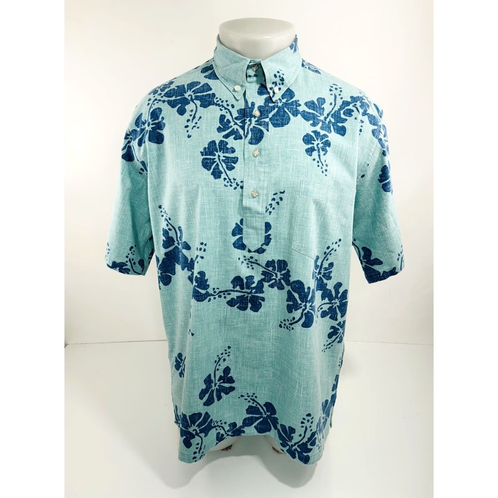 Reyn Spooner REYN SPOONER Pullover Hibiscus Floral Hawaiian Aloha L Shirt EXCELLENT Men Short Sleeve Button-Up Green Blue L Pink? Size US L / EU 52-54 / 3 - 2 Thumbnail