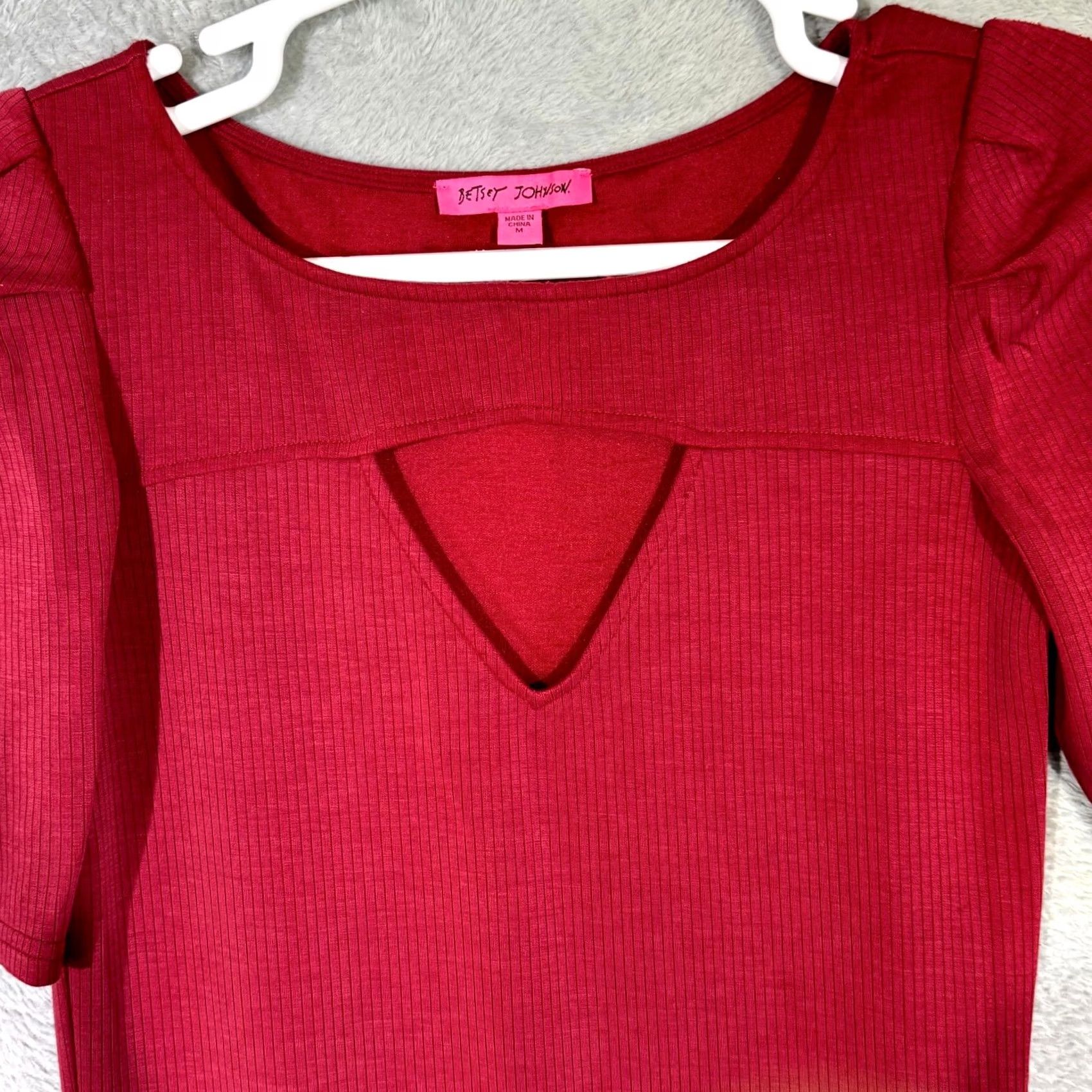 Betsey Johnson Betsey Johnson Bodycon Dress Womens Maroon Ribbed Short Sleeve Pullover Medium Fit / Fitted Dress Size 32" / US 10 / IT 46 - 5 Thumbnail