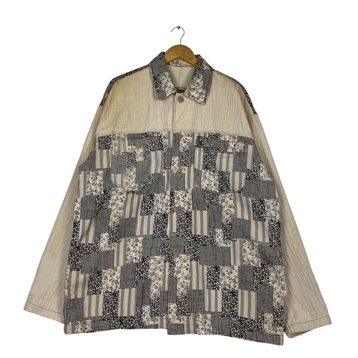 Issey Miyake × Japanese Brand × Vintage 💥THIS MEN JAPAN PATCHWORK BAGGY BUTTON JACKET Size US XL / EU 56 / 4 - 1 Thumbnail