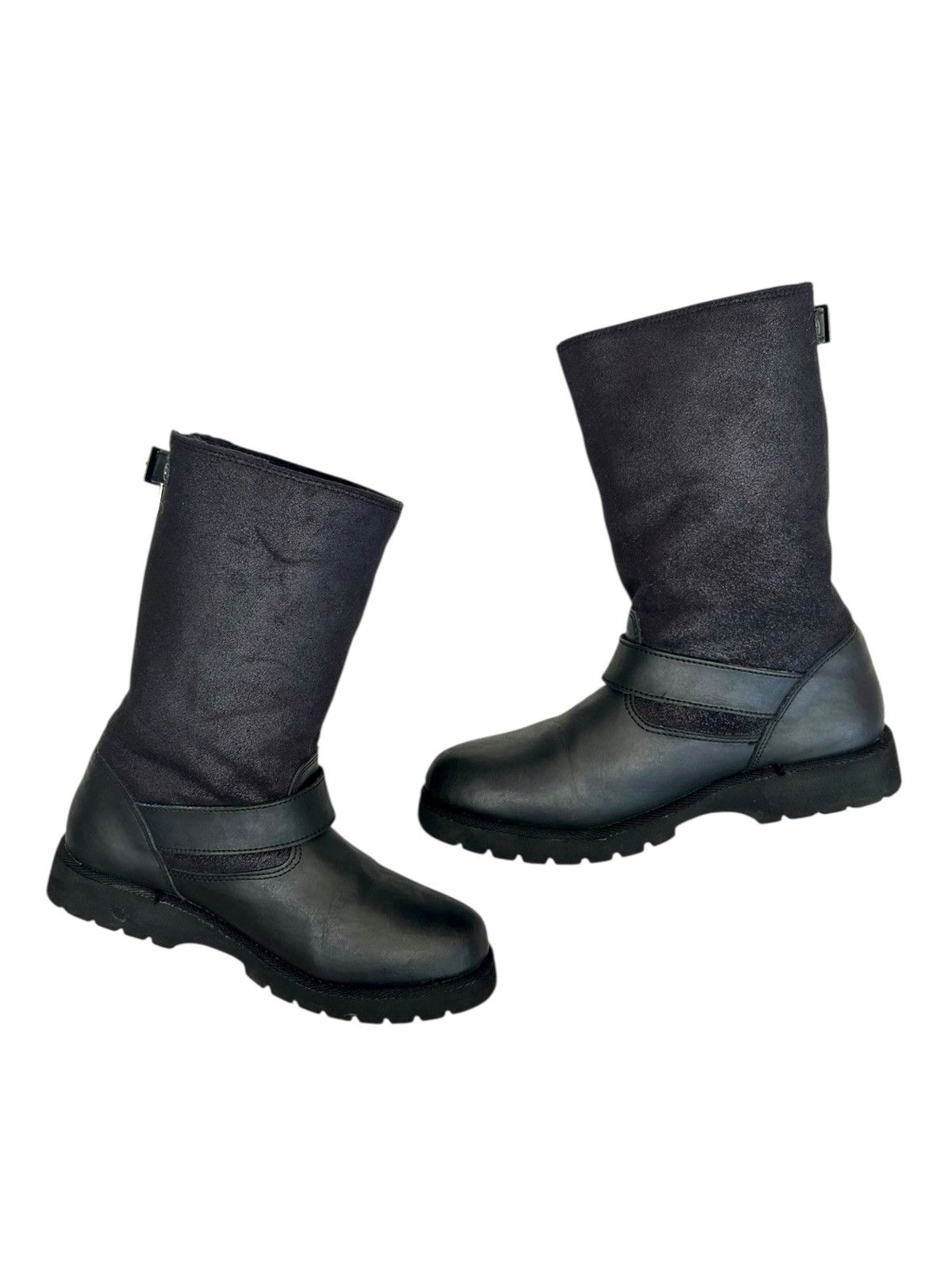 Buffalo London Vintage Buffalo Black leather fur boots ankle biker style Size US 8 / IT 38 - 2 Thumbnail