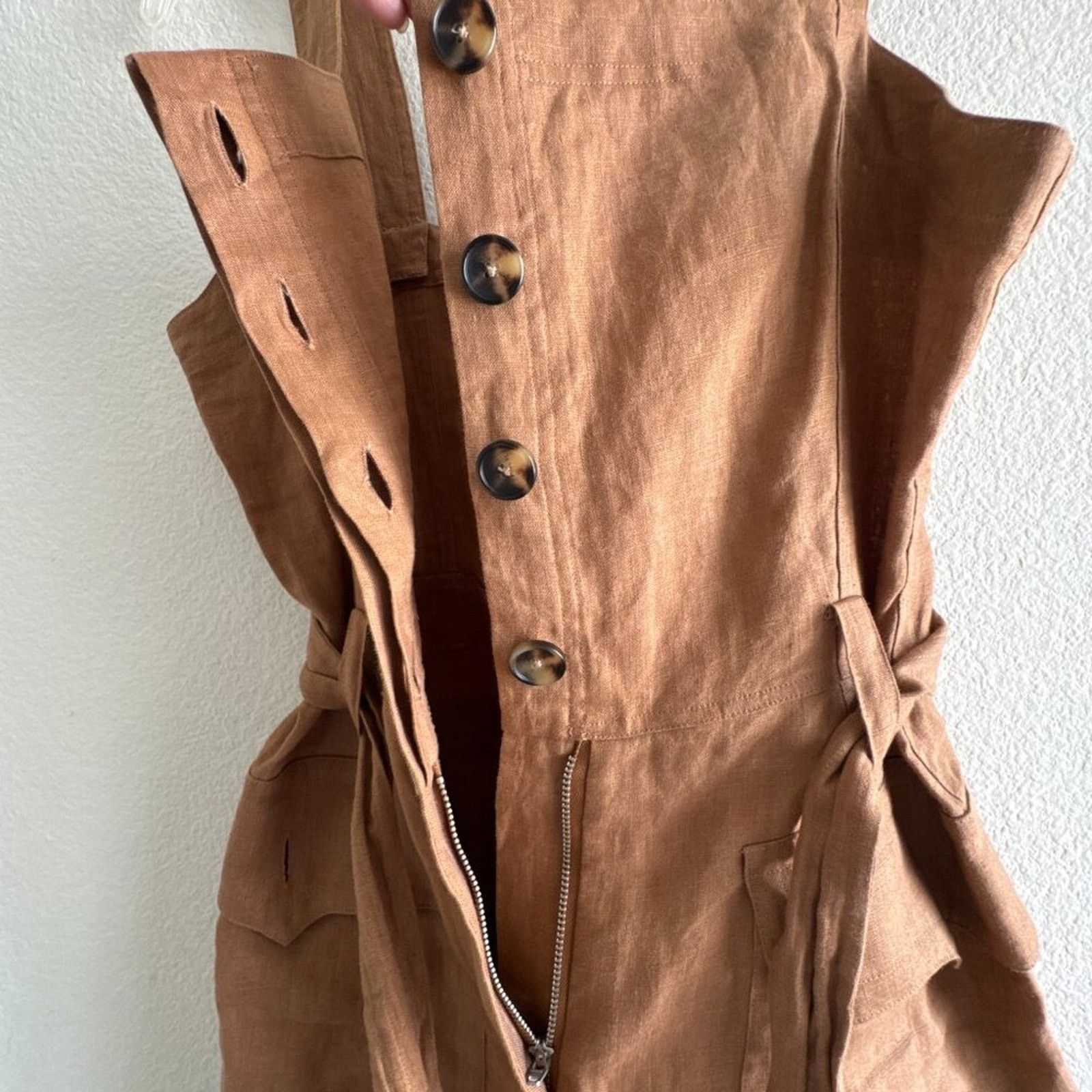 A.L.C. A.L.C. Gilmour Linen Romper Brown Size 4 Size 27" / US 4 / IT 40 - 4 Thumbnail