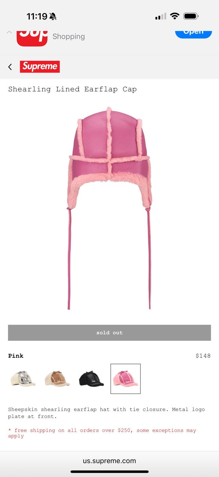 Supreme Shearling Lined Earflap Cap (M/L) Size ONE SIZE - 4 Thumbnail