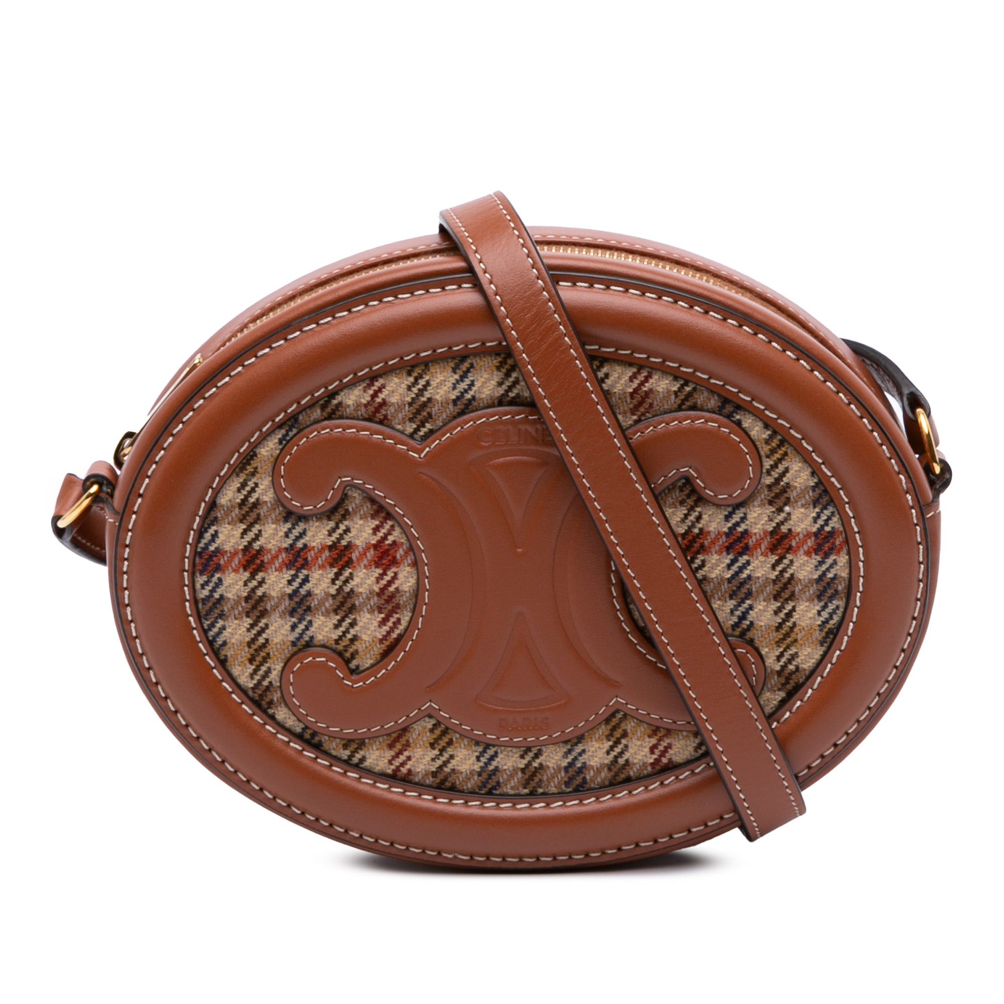 Small Houndstooth Canvas and Calfskin Cuir Triomphe Oval Crossbody