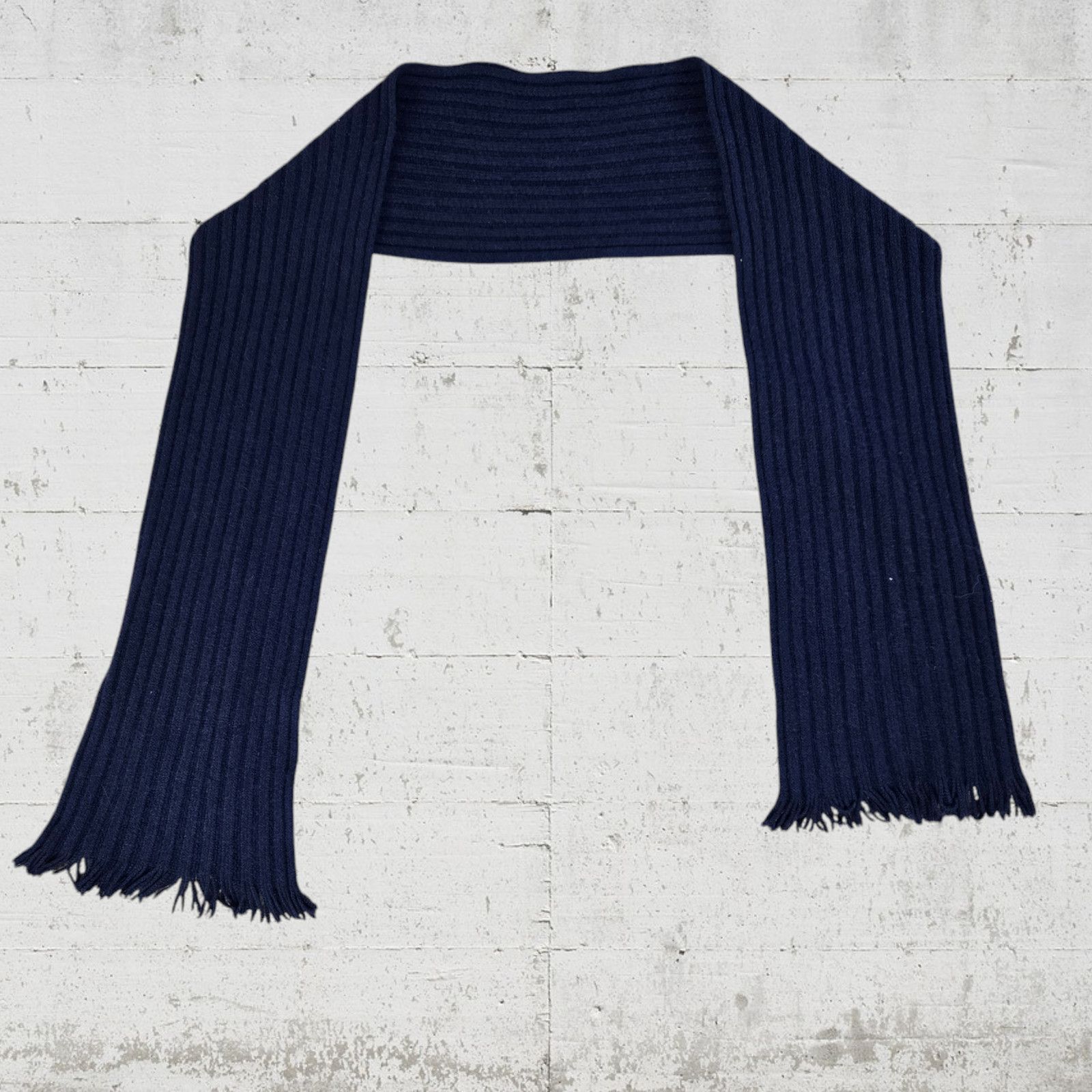 Other Navy Blue Ribbed Knit Fringe Soft Scarf OSFM Size ONE SIZE - 2 Thumbnail