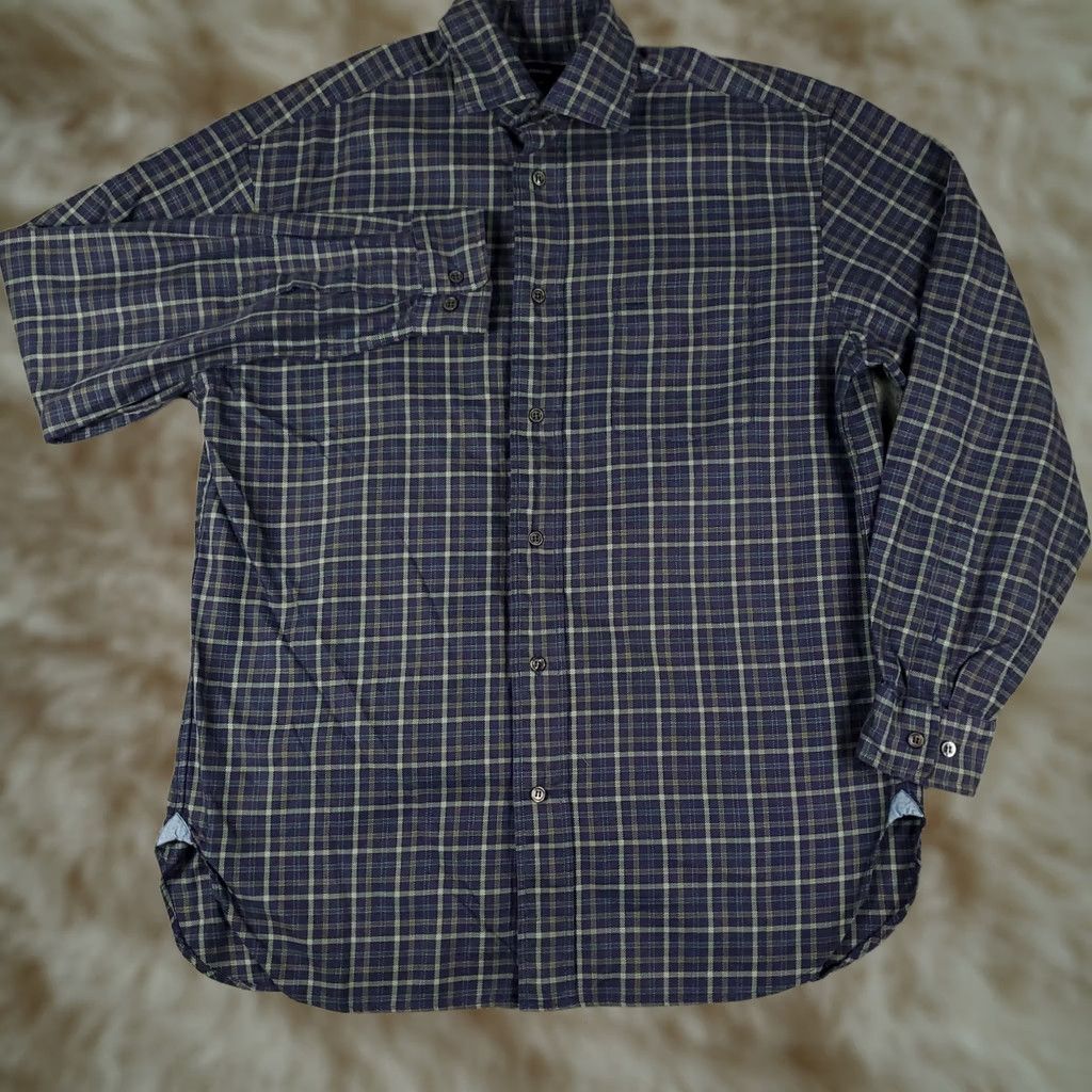 Faconnable Façonnable Shirt Mens Large Purple Plaid Flannel Button Up Long Sleeve Size US L / EU 52-54 / 3 - 1 Thumbnail