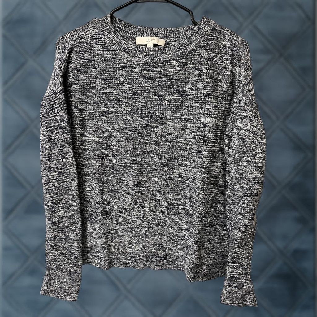 Loft Loft Blouse Women M Blue Knit Long Sleeve Crew Neck Herringbone Pullover Machine Washable Casual Womens Size M / US 6-8 / IT 42-44 - 1 Thumbnail