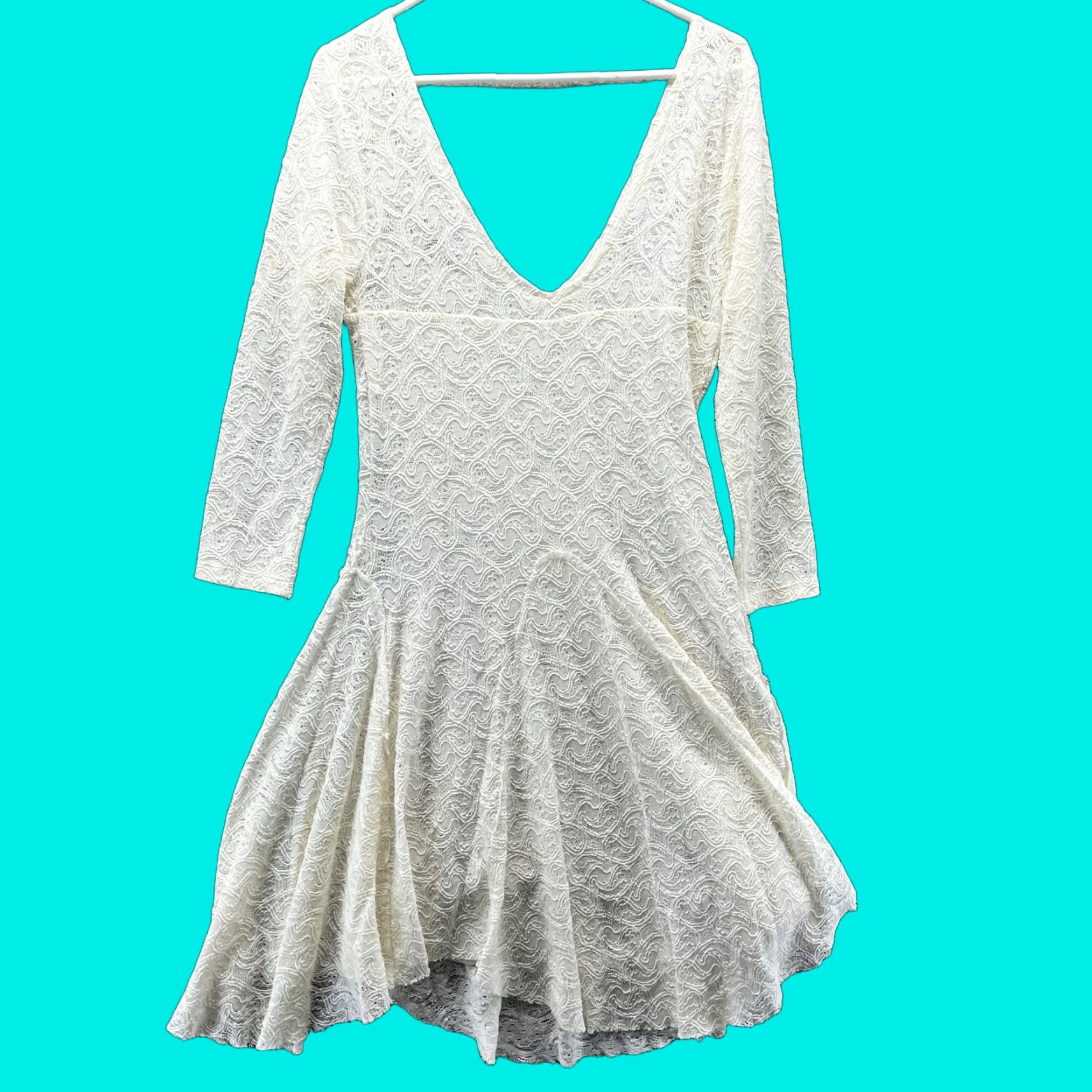 Free People Free People Dress Womens L White Lace Fit & Flare 3/4 Sleeve V-Neck Skater Party/Cocktail Wedding Dresses Womens Size L / US 10 / IT 46 - 1 Thumbnail