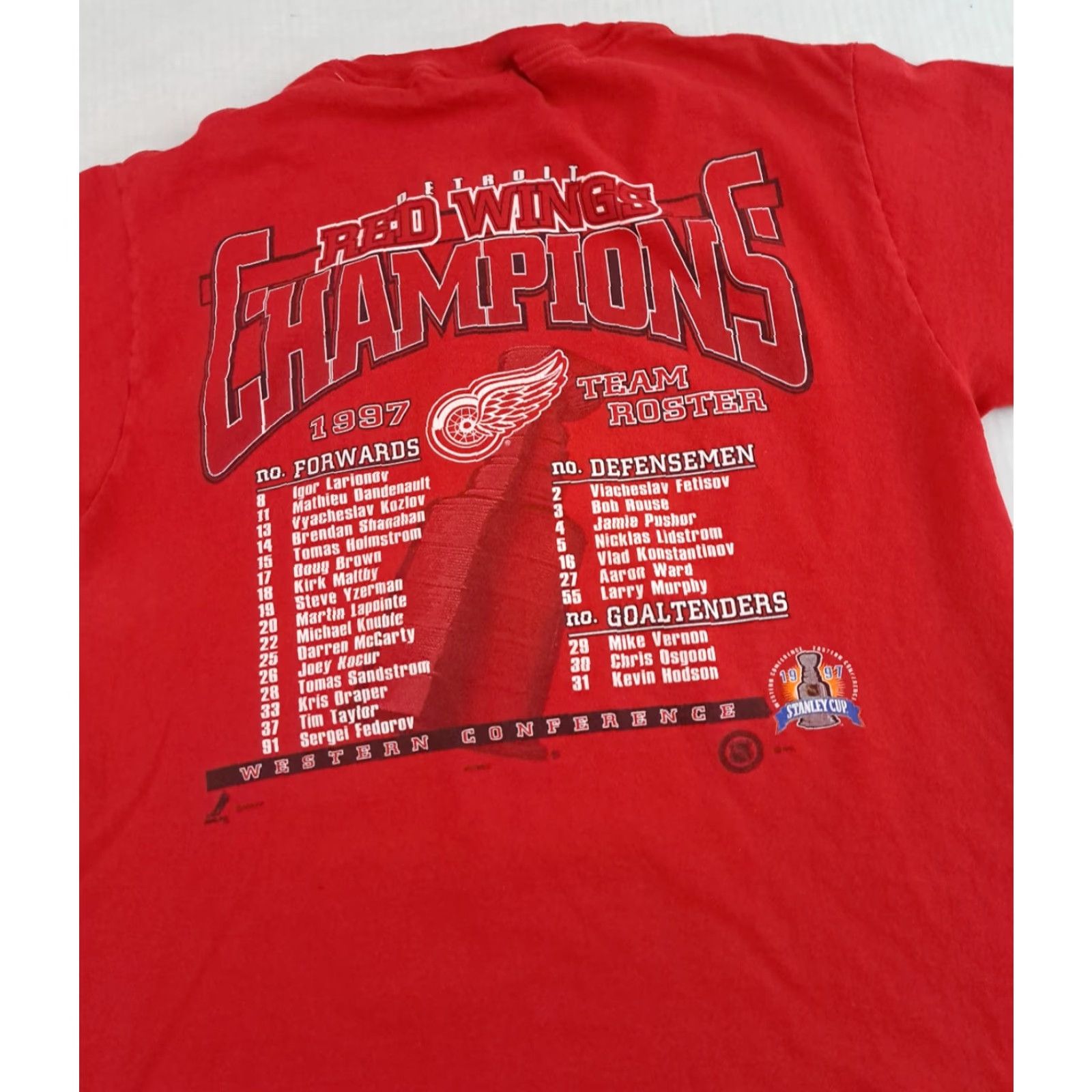 Lee VINTAGE Detroit Red Wings Hockey T-Shirt Lee USA Made 1997 Champions- Med Shirt Unisex Adults Red 90s Boys Mens Womens Size US M / EU 48-50 / 2 - 6 Thumbnail