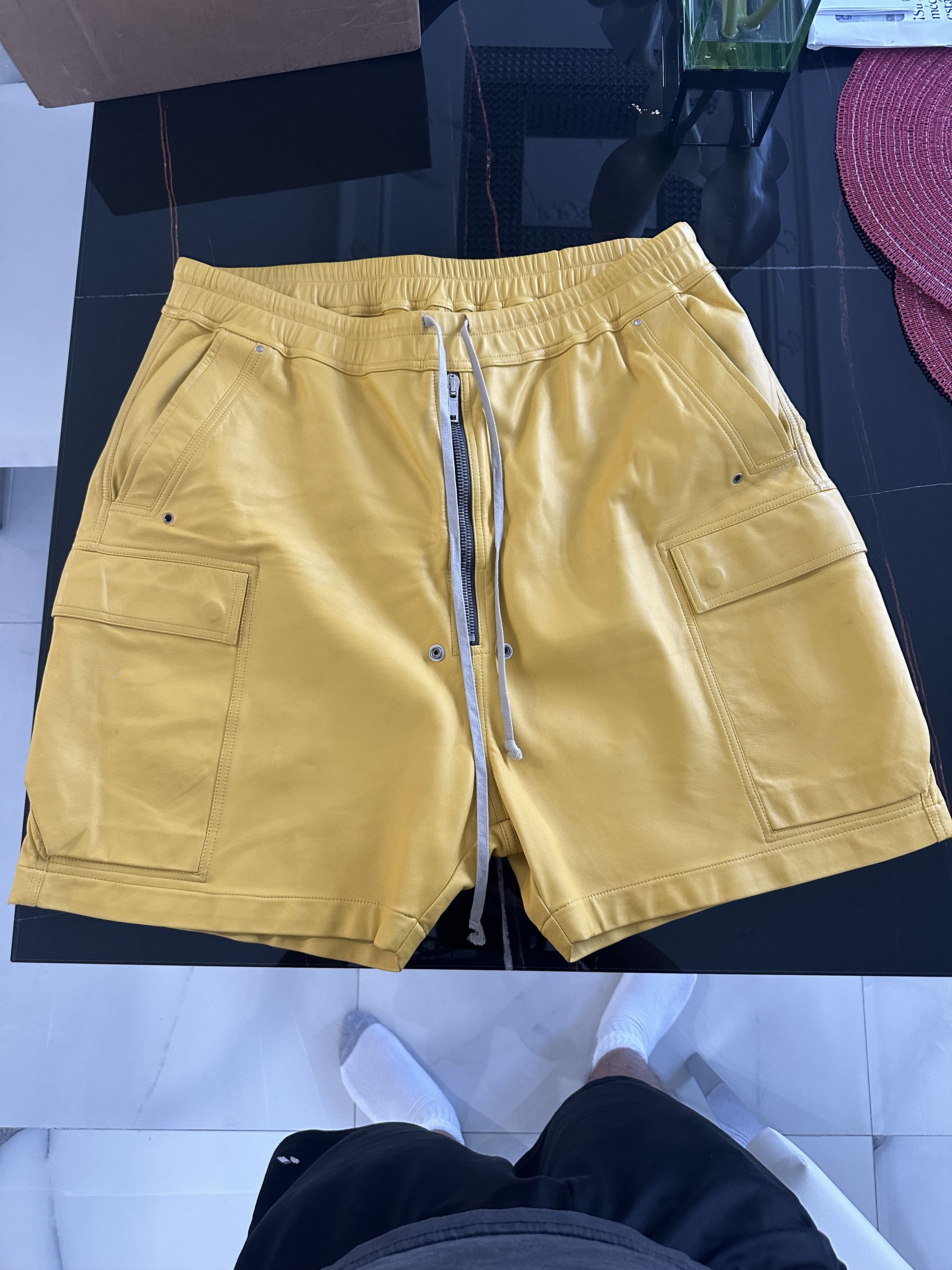 Rick Owens Rick Owens Lemon Cargobela Leather Shorts Size US 38 / EU 54 - 1 Thumbnail