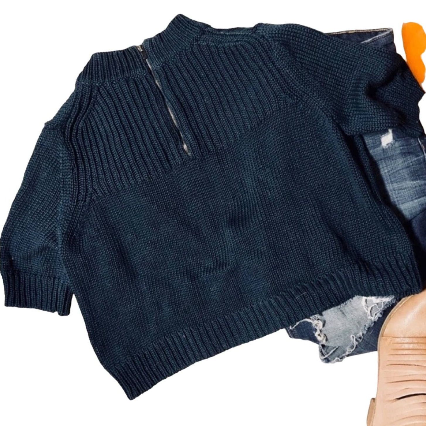 Theory THEORY Manav Teal Crop Woven Knit Pullover Zipper Sweater S Size S / US 4 / IT 40 - 4 Thumbnail