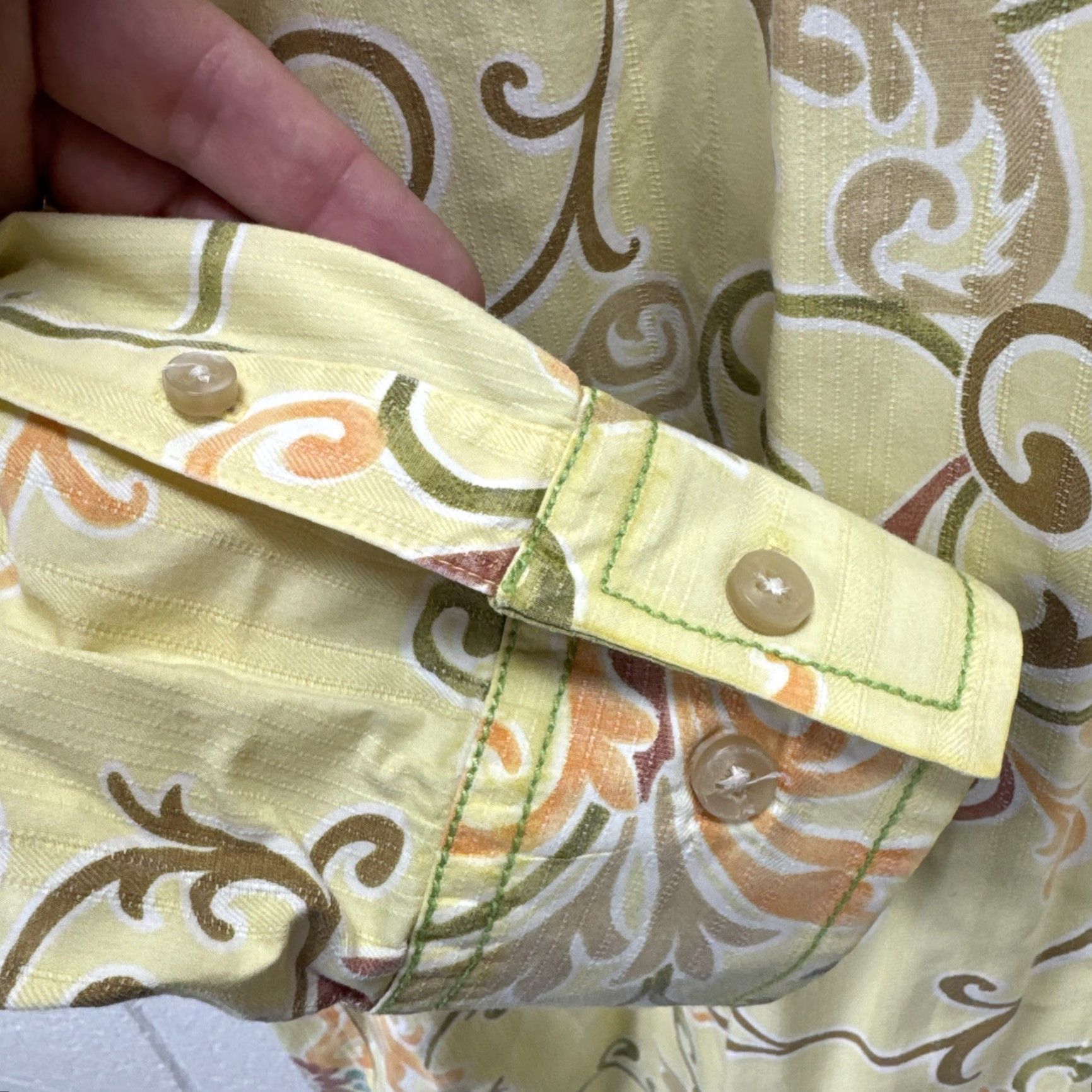 Tommy Bahama Tommy Bahama PAISLEY Shirt Men's Large Yellow Floral Linen-Blend Flip Cuff Size US L / EU 52-54 / 3 - 6 Thumbnail