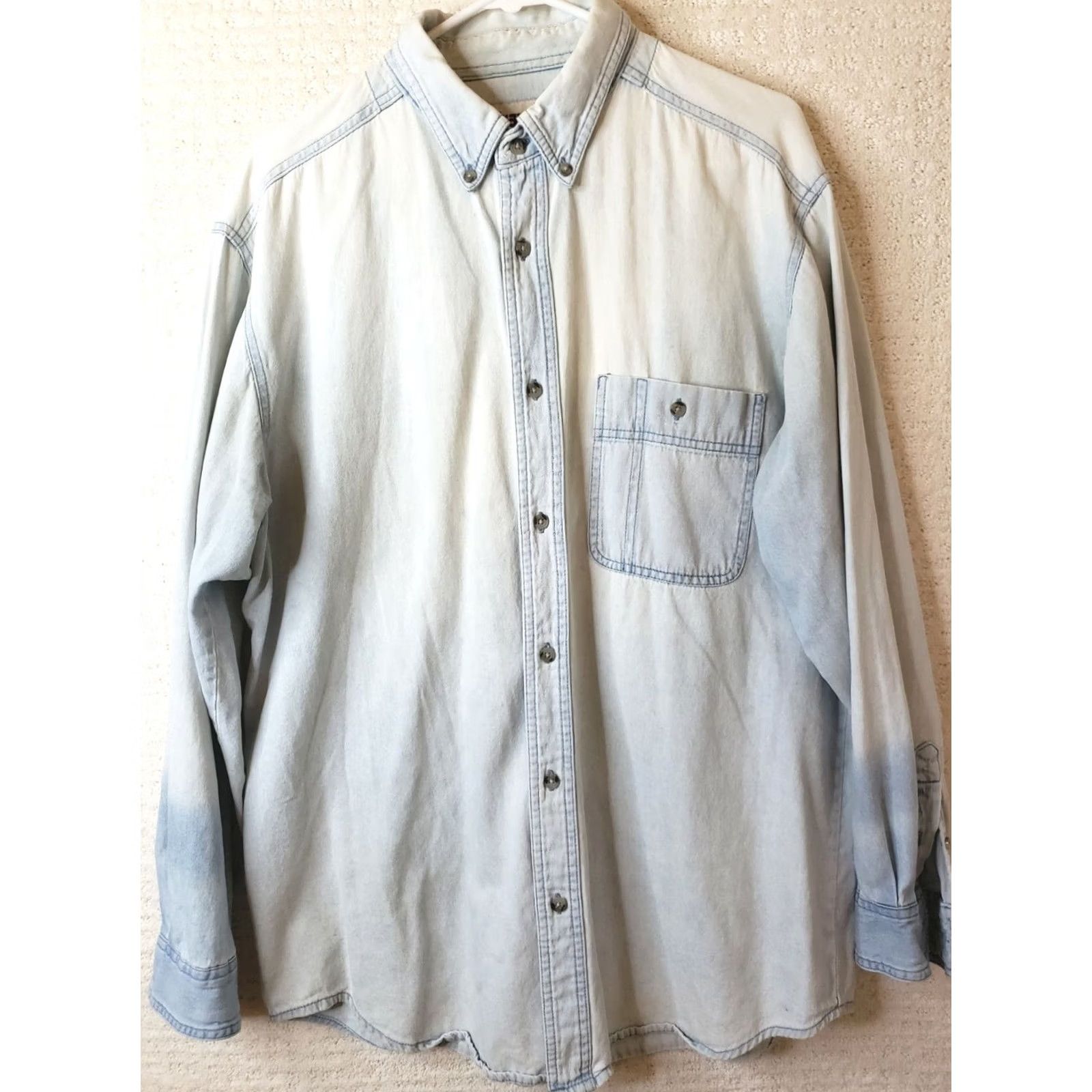 Wrangler Wrangler Rugged Wear Long Sleeve Faded Denim Shirt Button Up Men L Chest 48" Blue Cotton Jeanswear Shirt Button-Down Collared 30" Regular Slim Relaxed Size US L / EU 52-54 / 3 - 2 Thumbnail