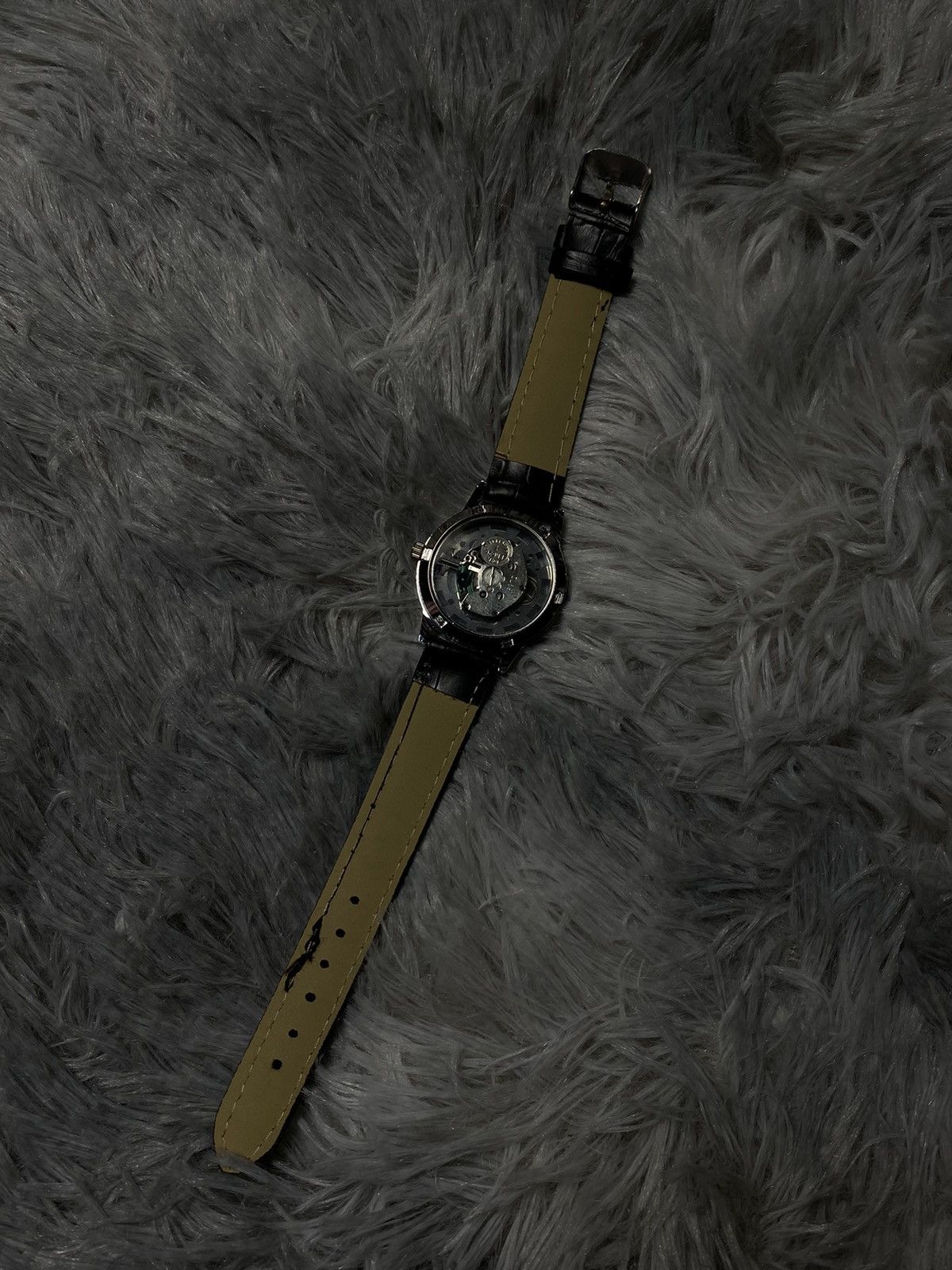 Japanese Brand Skeleton Black Leather Watch - Japanese Brand Size ONE SIZE - 7 Thumbnail