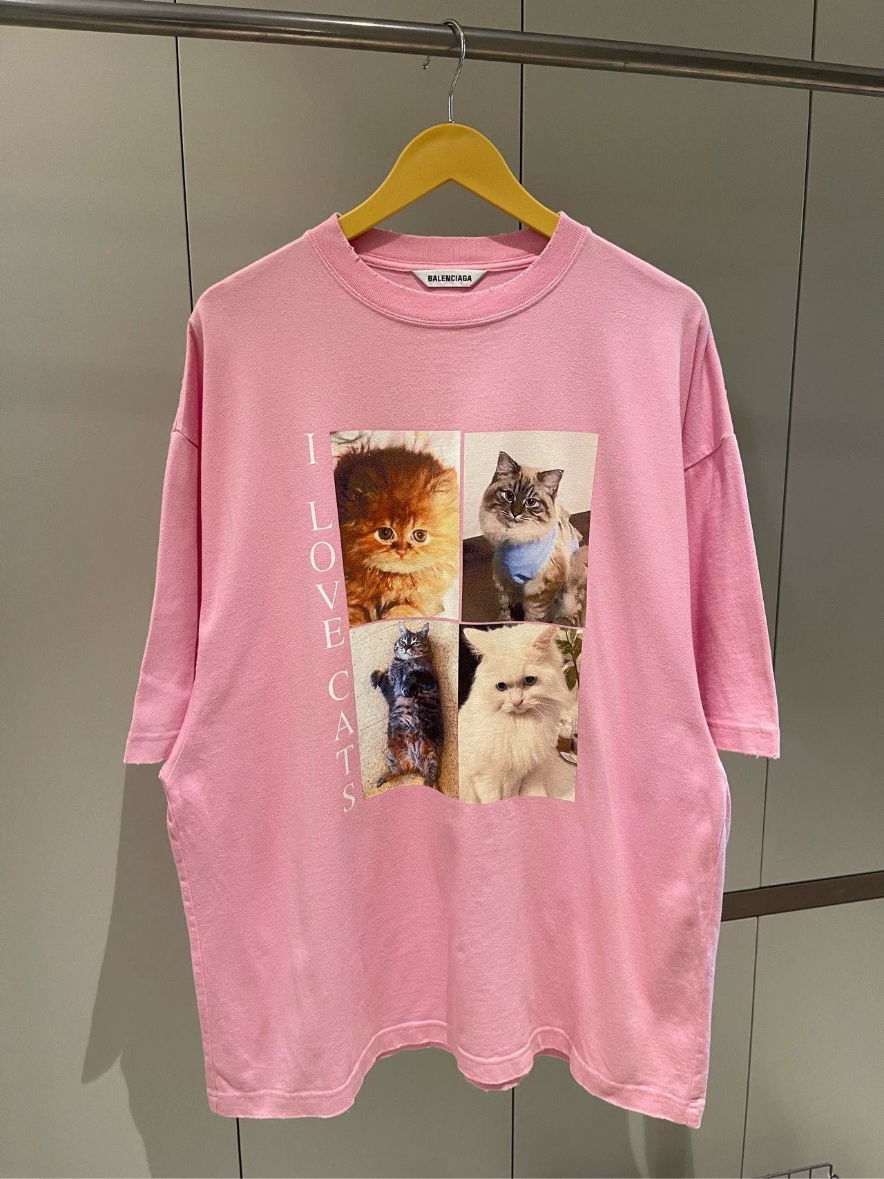 Balenciaga Pink Cat Pattern Animal Short Sleeve-2508