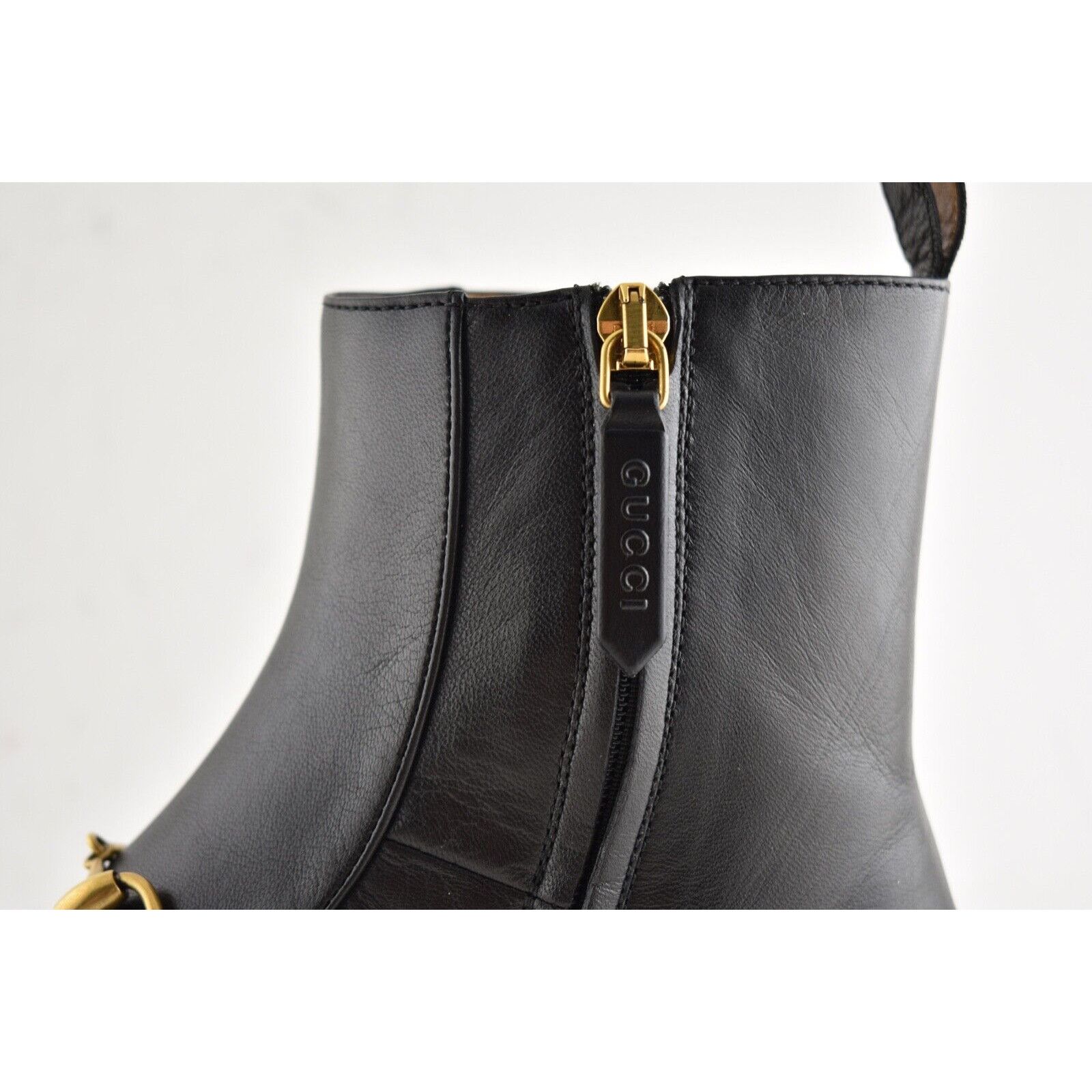 Gucci Gucci New Jordaan Black Leather Horsebit Short Chelsea Size US 5 / IT 35 - 9 Thumbnail
