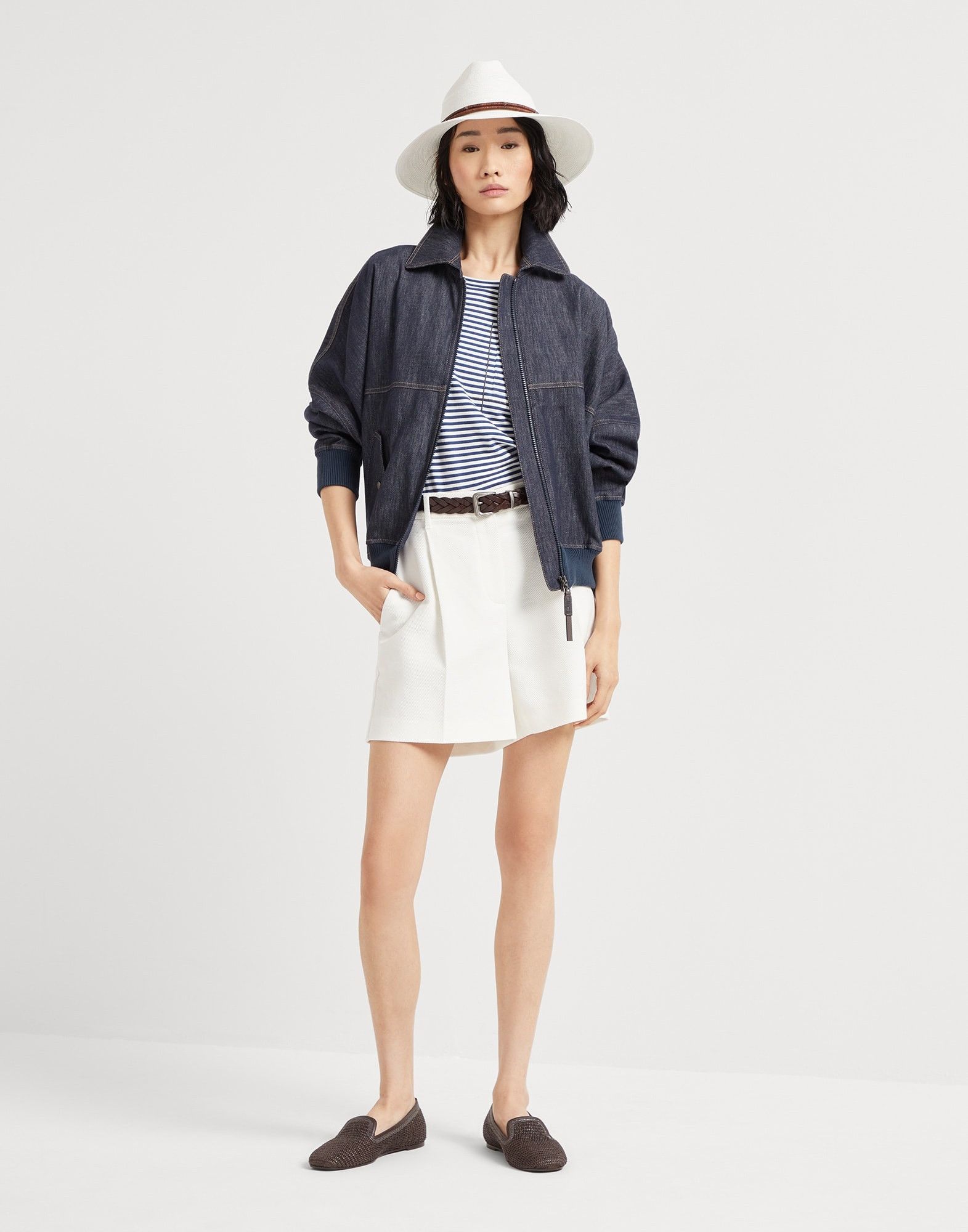 Brunello Cucinelli o1la1rc1a0326 Denim-Effect Twill Bomber jacket in Blue Size XL / US 12-14 / IT 48-50 - 5 Thumbnail