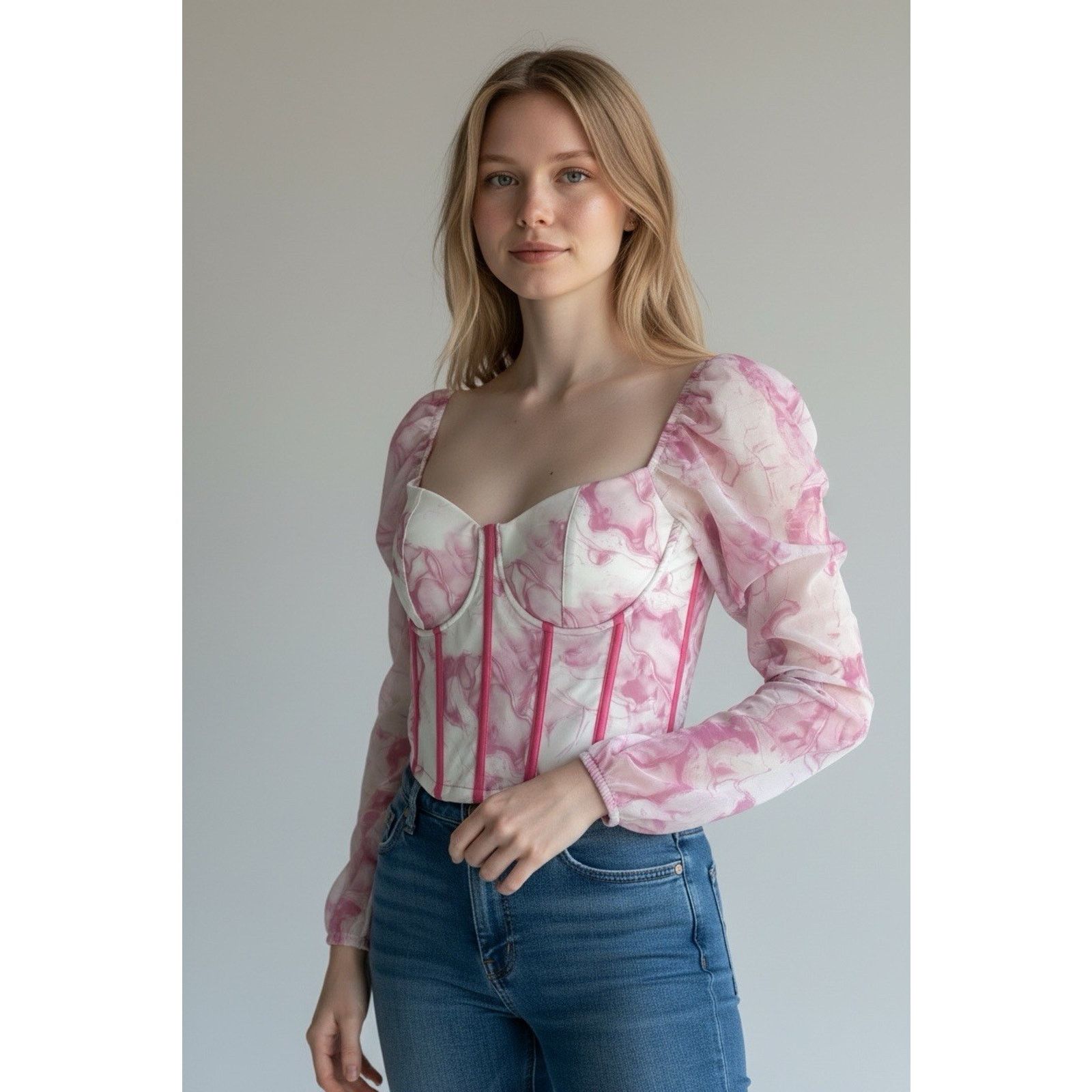 Abercrombie & Fitch Women’s Pink Corset Top Sheer Puff Sleeves Small Y2K Fairy Size S / US 4 / IT 40 - 1 Thumbnail