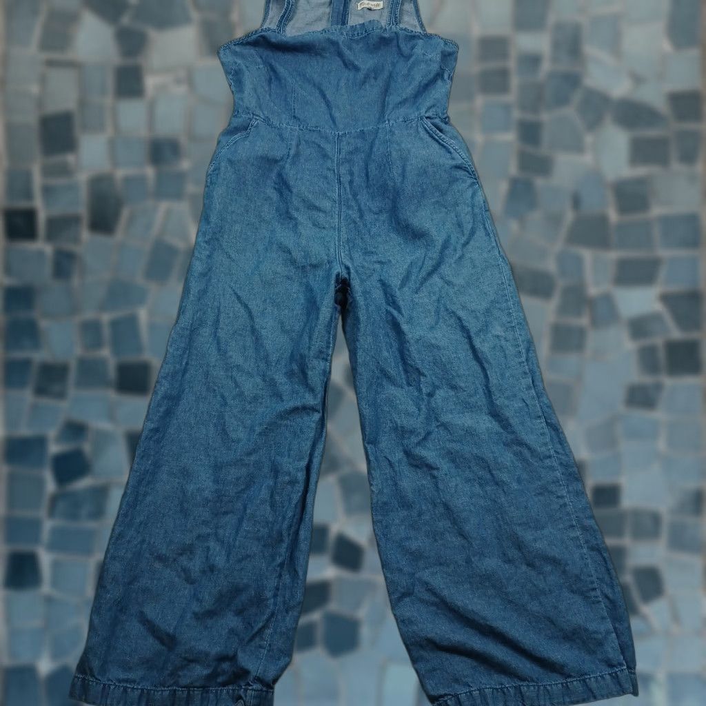Madewell Jumpsuit Womens 6 Blue Linen Blend Pockets Casual Preppy