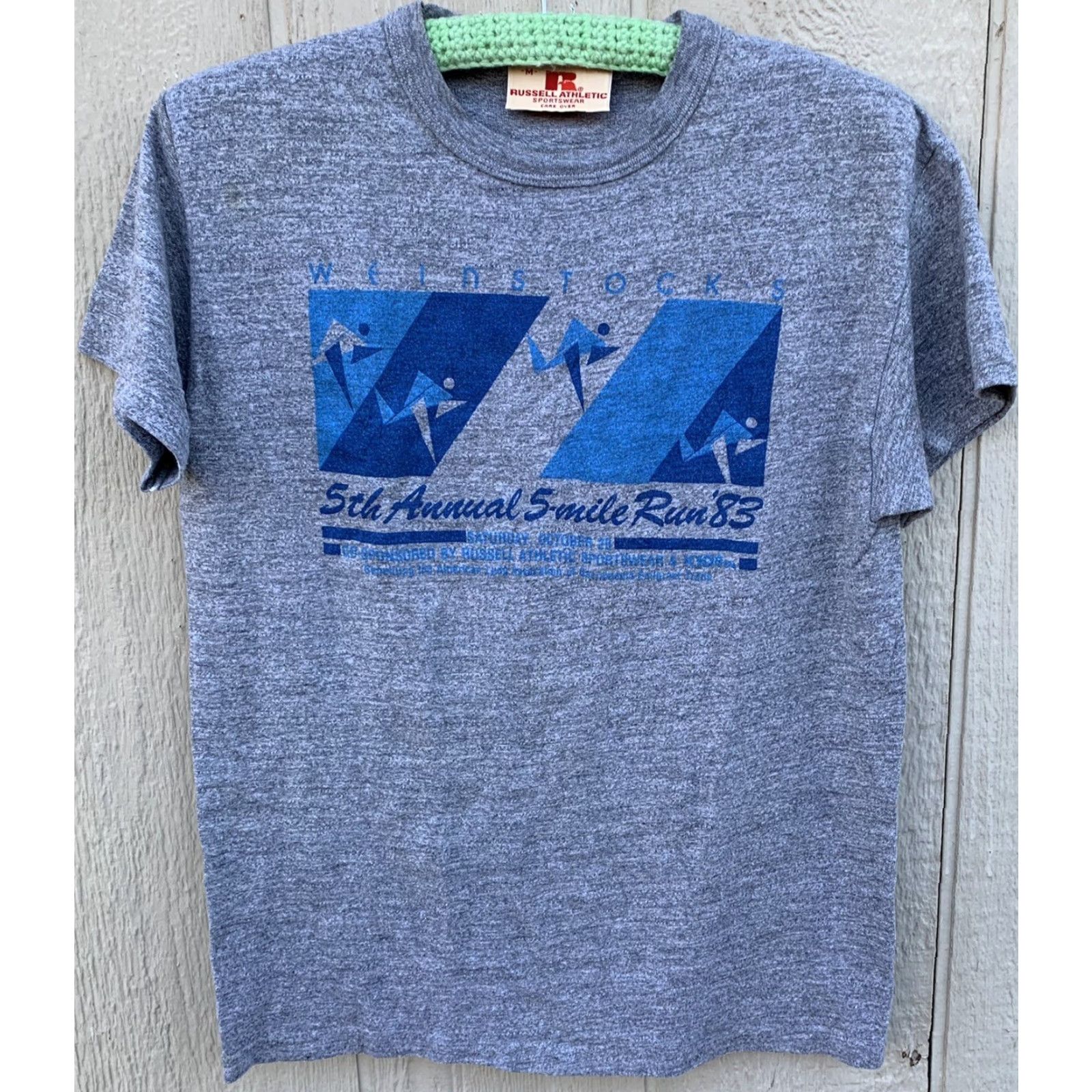 Russell Athletic VINTAGE Russell Athletic Sportswear Weinstocks 5th Annual 5 Mile Run 83 t shirt M Gray Mens Shirt 1980s Graphic Tee Regular Short Sleeve PolyCotton Size US M / EU 48-50 / 2 - 3 Thumbnail