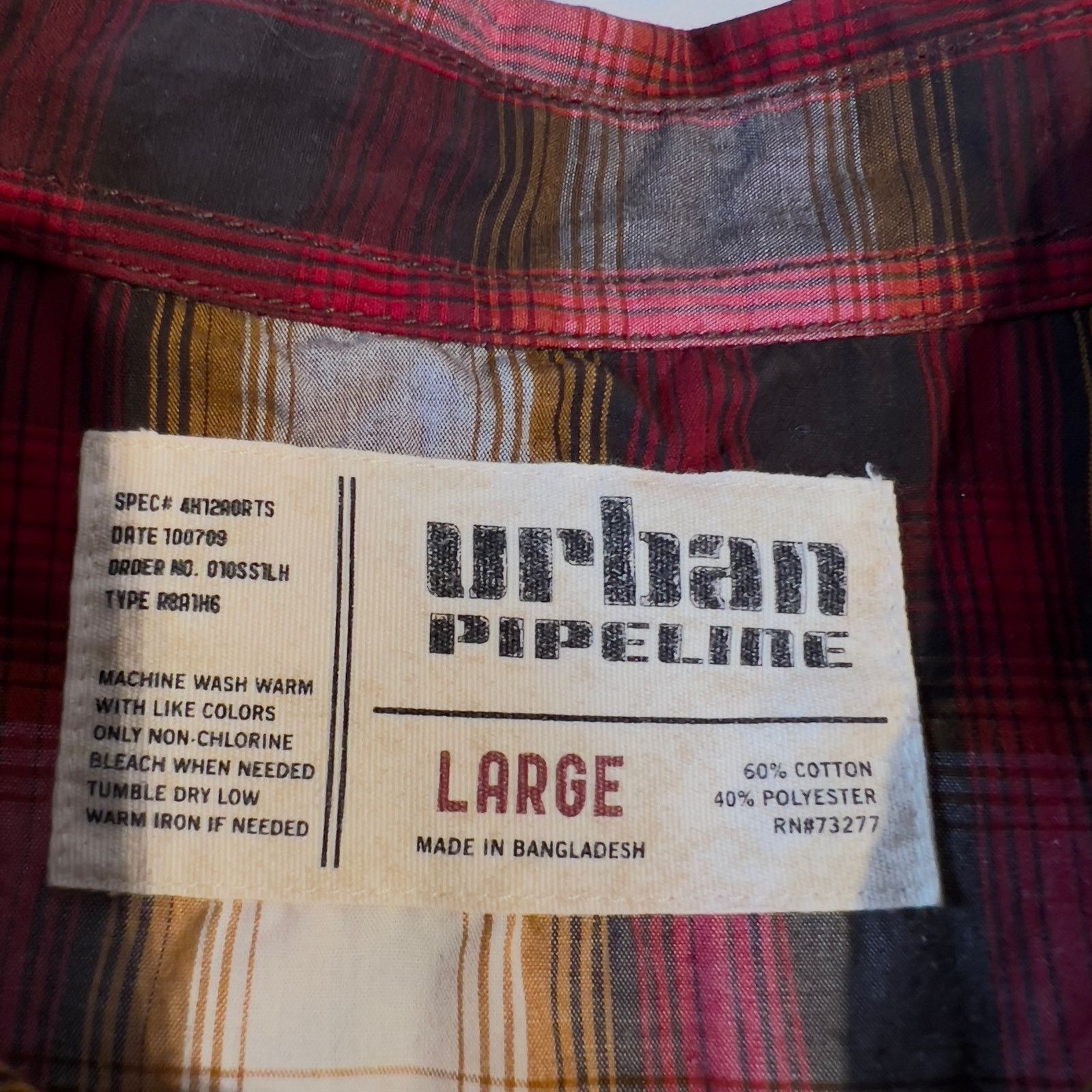 Urban Pipeline Urban Pipeline Button Shirt Men's Large Red Tan Brown Plaid Size US L / EU 52-54 / 3 - 2 Thumbnail