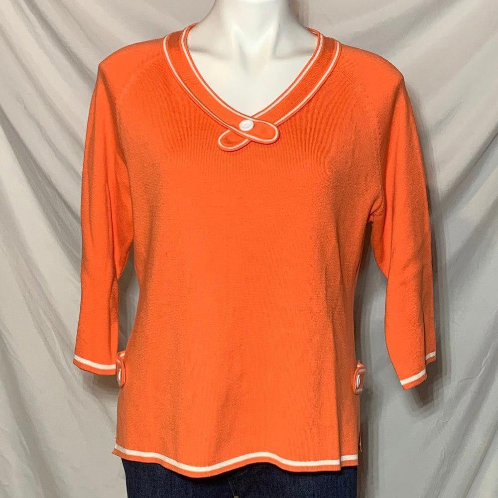 Designer World Republic Orange White Pullover Sweater Sz L Size L / US 10 / IT 46 - 1 Thumbnail