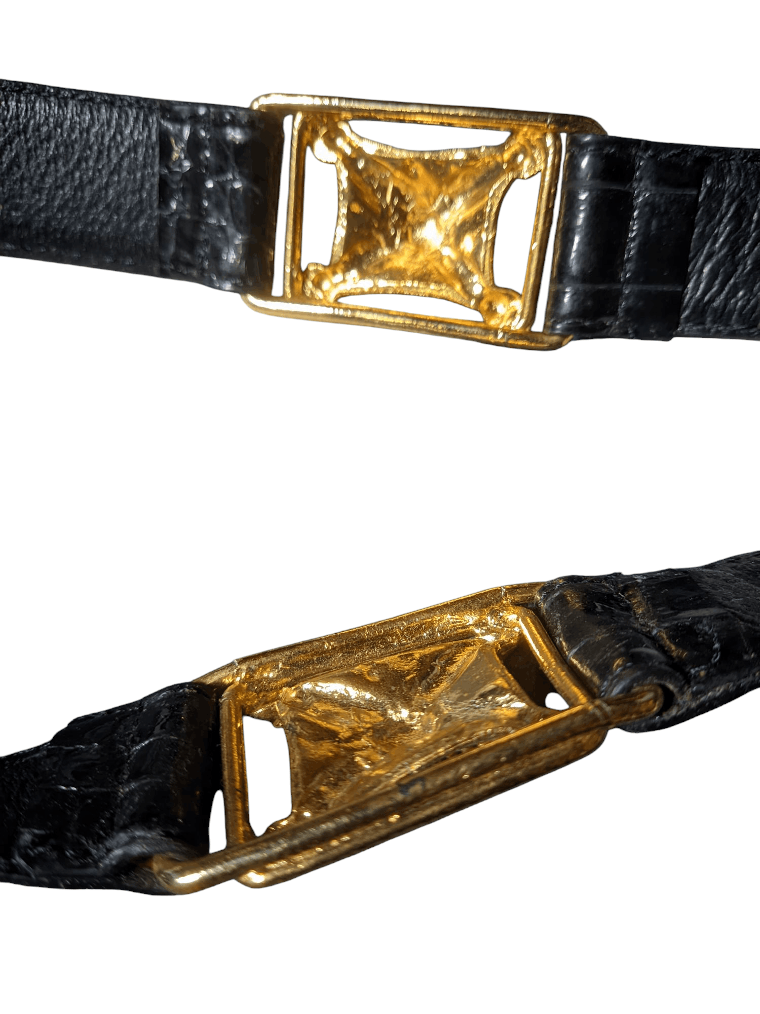 Designer × Japanese Brand Black leather belt with a crocodile print gold-tone buckle Size ONE SIZE - 5 Thumbnail