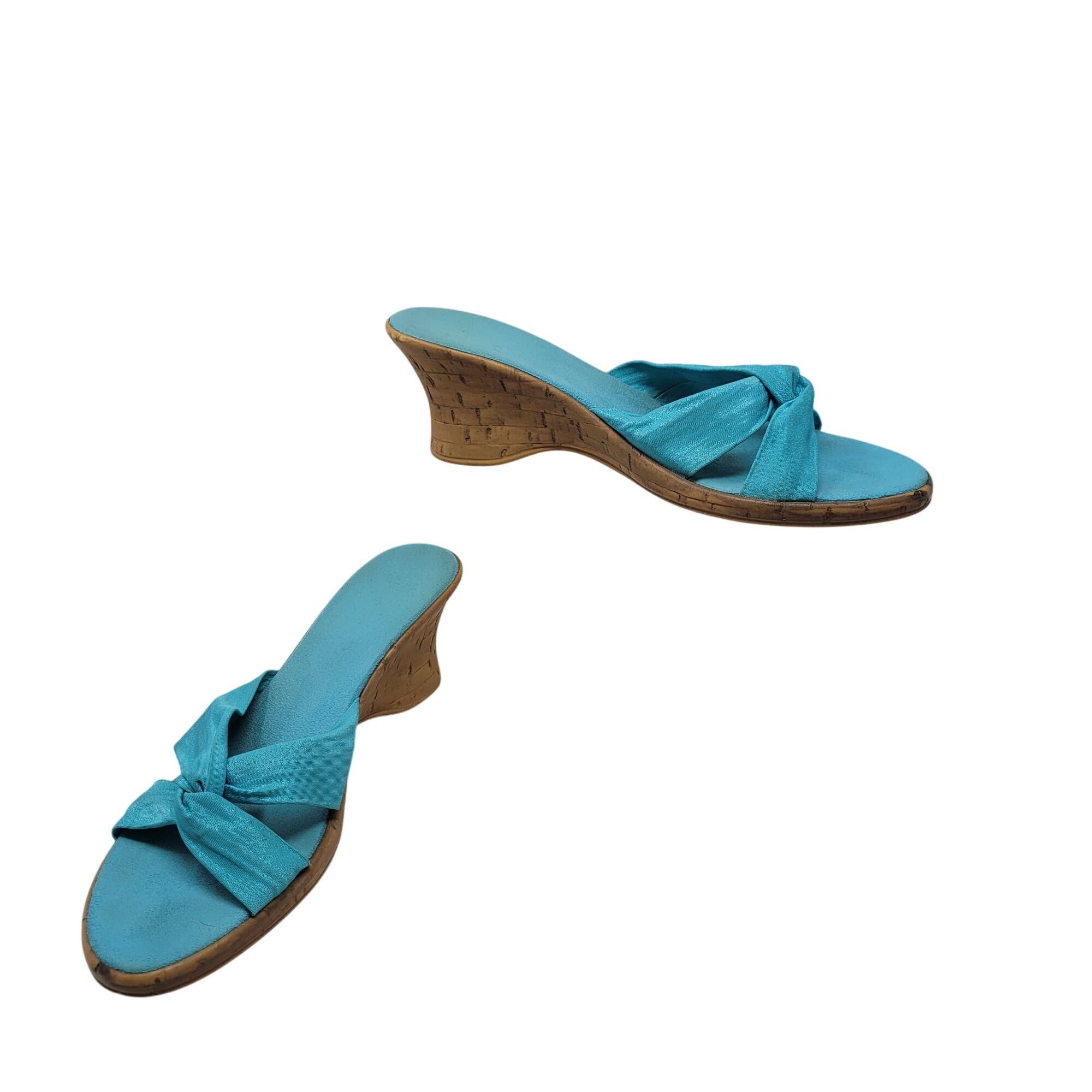 Vintage Vtg Vegan Handmade Italian Wedge Sandals Sz 10 Aqua Knotted Size US 10 / IT 40 - 11 Thumbnail