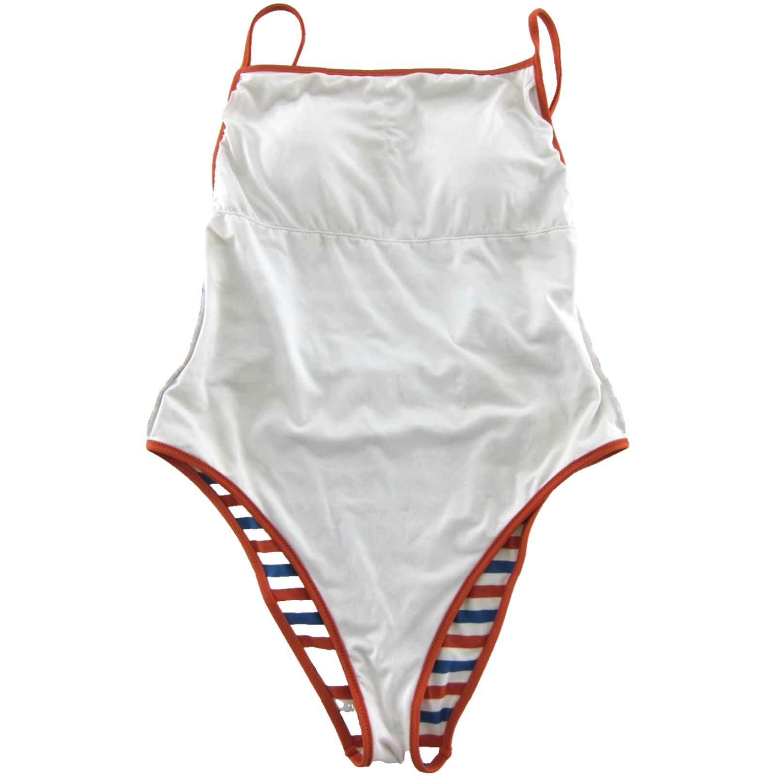 Vintage Aerie American Eagle Orange White Blue Stripe One Piece Swimsuit Women Large Size ONE SIZE - 4 Thumbnail