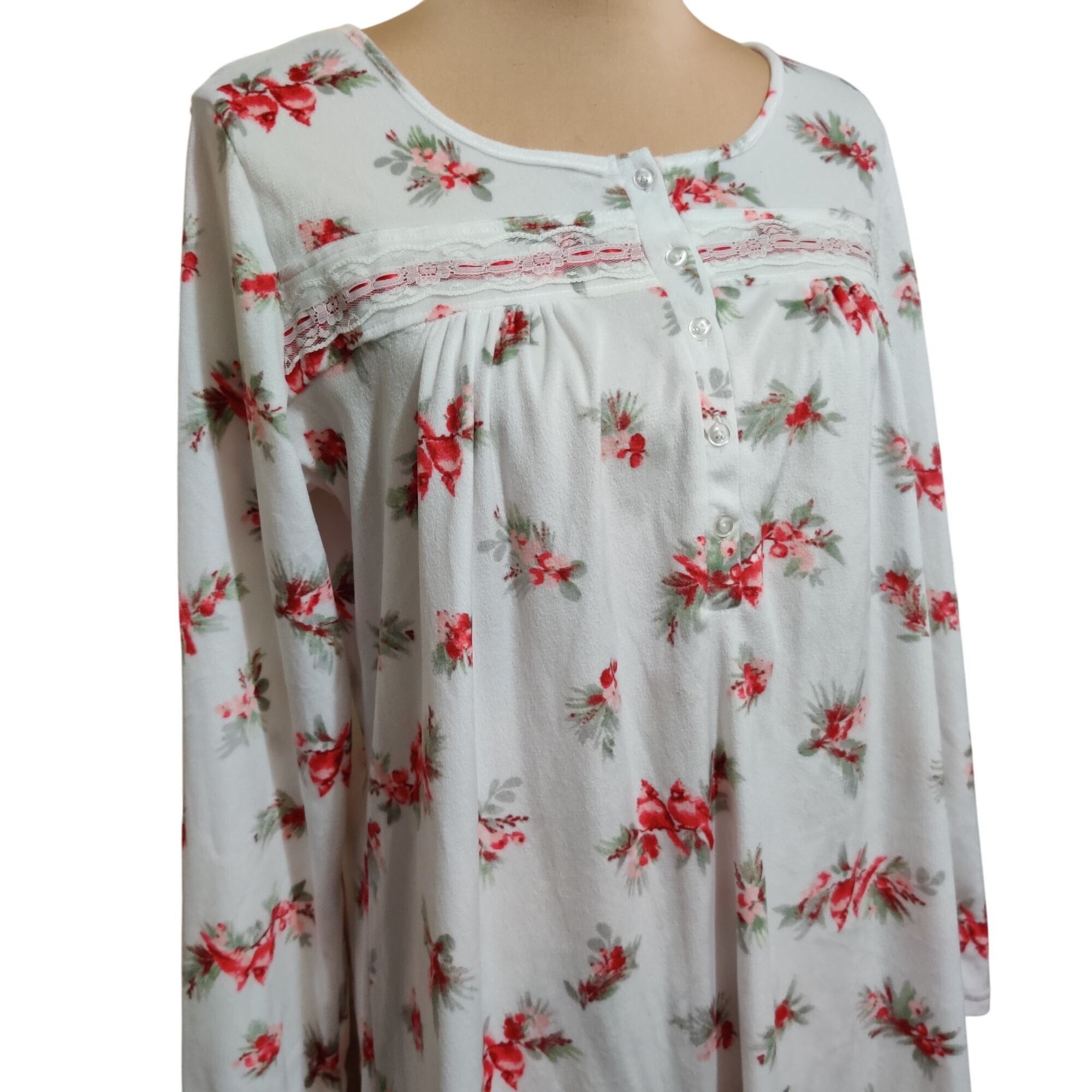 Laura Ashley Laura Ashley M White Floral Fleece Nightgown Lace Trim Cardi Size ONE SIZE - 2 Thumbnail