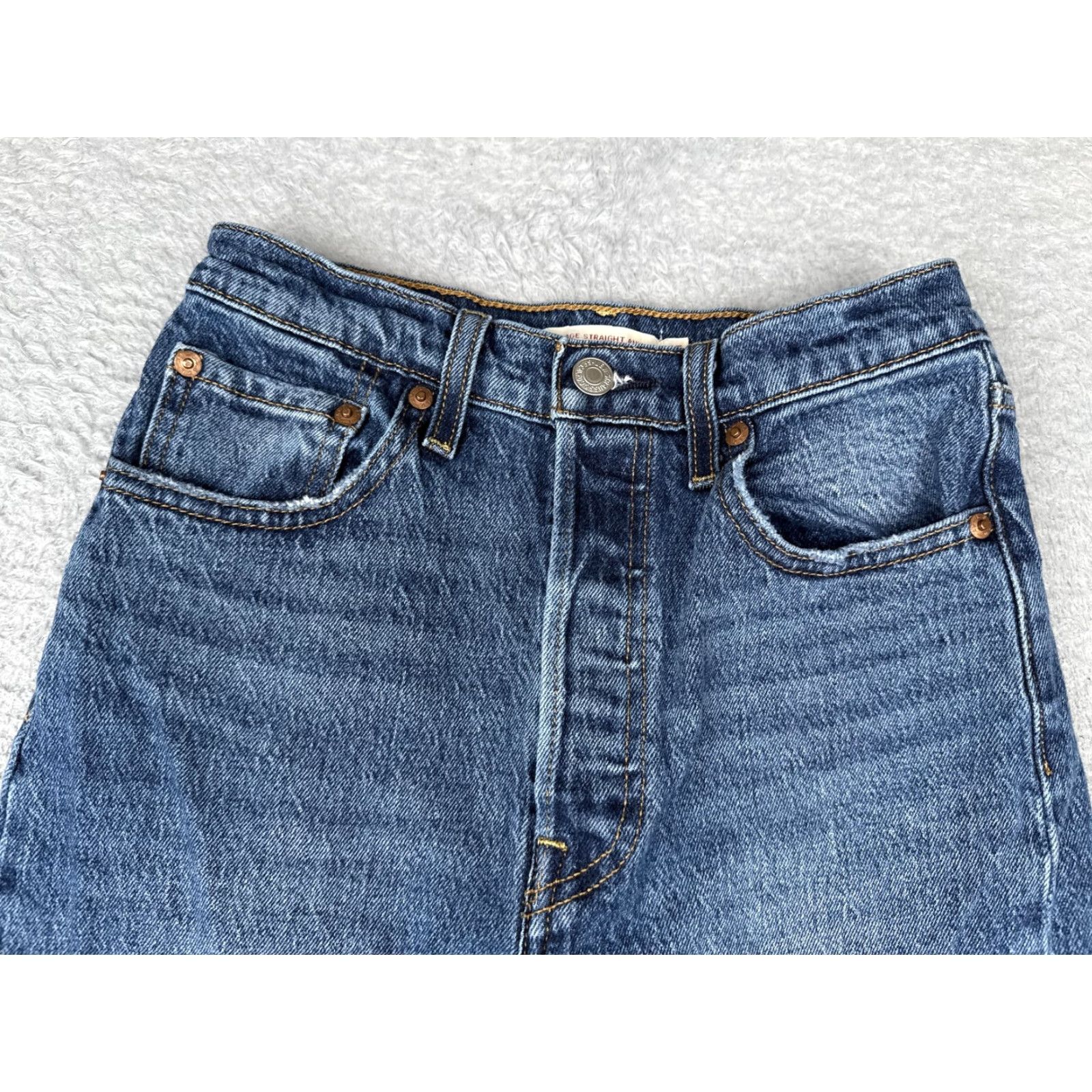 Levi's Levis Jeans Womens 25 Blue Premium Big E Ribcage Straight Ankle High Rise Button Size 42" / US 20 - 4 Thumbnail