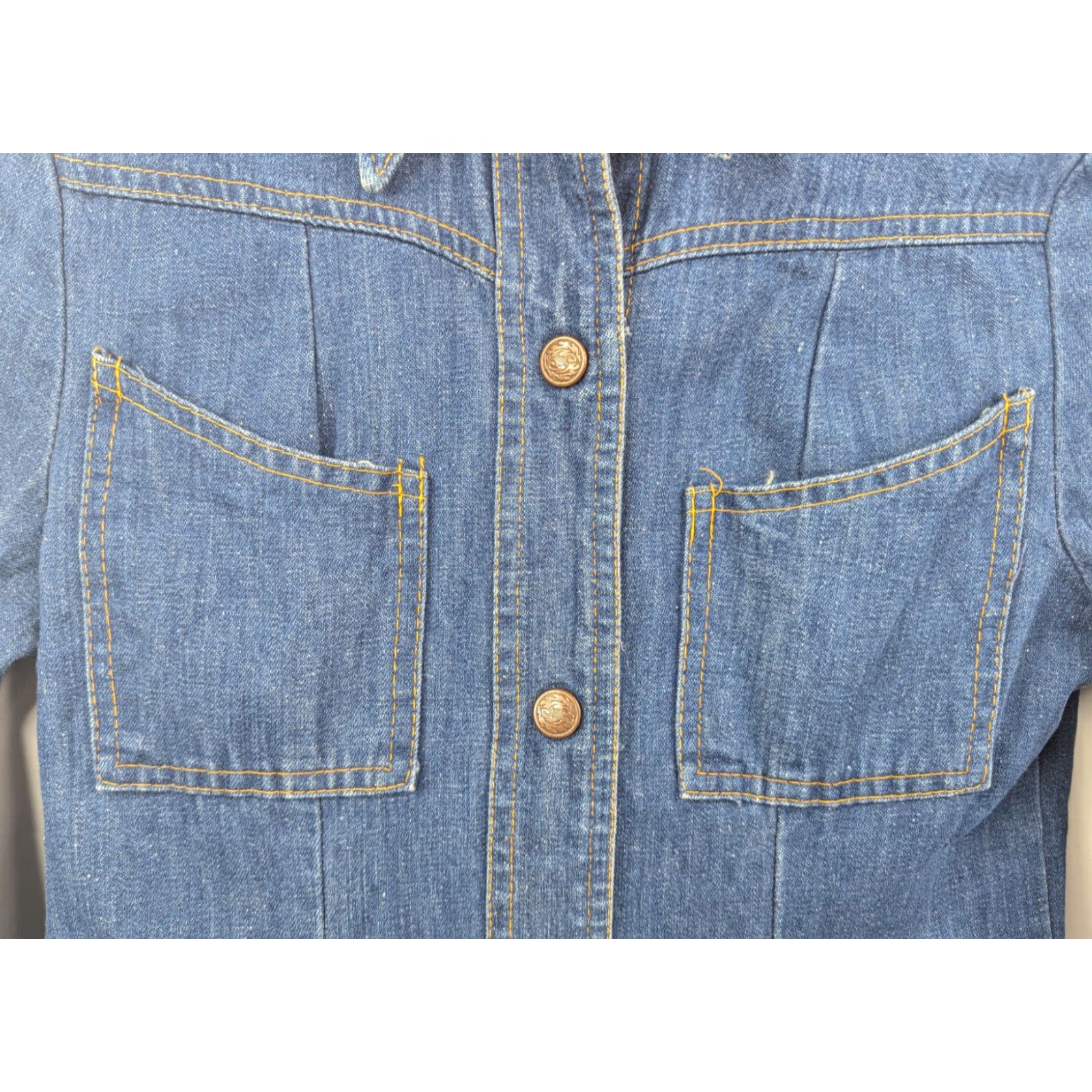 Denime Vintage Foxmoor Western Denim Shirt Dress 5/6 Blue Duster Collar 1970s Jeans Dagger Look Mens Womens Boys Girls Size 27" / US 4 / IT 40 - 3 Thumbnail