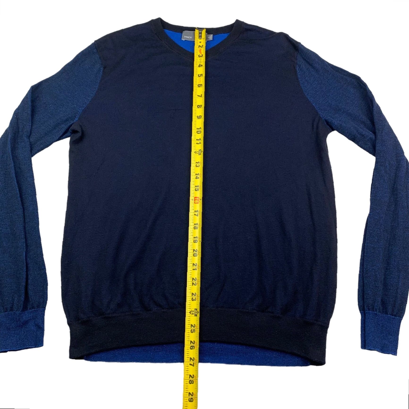Vince Vince Men's Sweater 100% Cotton V-Neck Pullover Blue/Black Large Size US L / EU 52-54 / 3 - 5 Thumbnail
