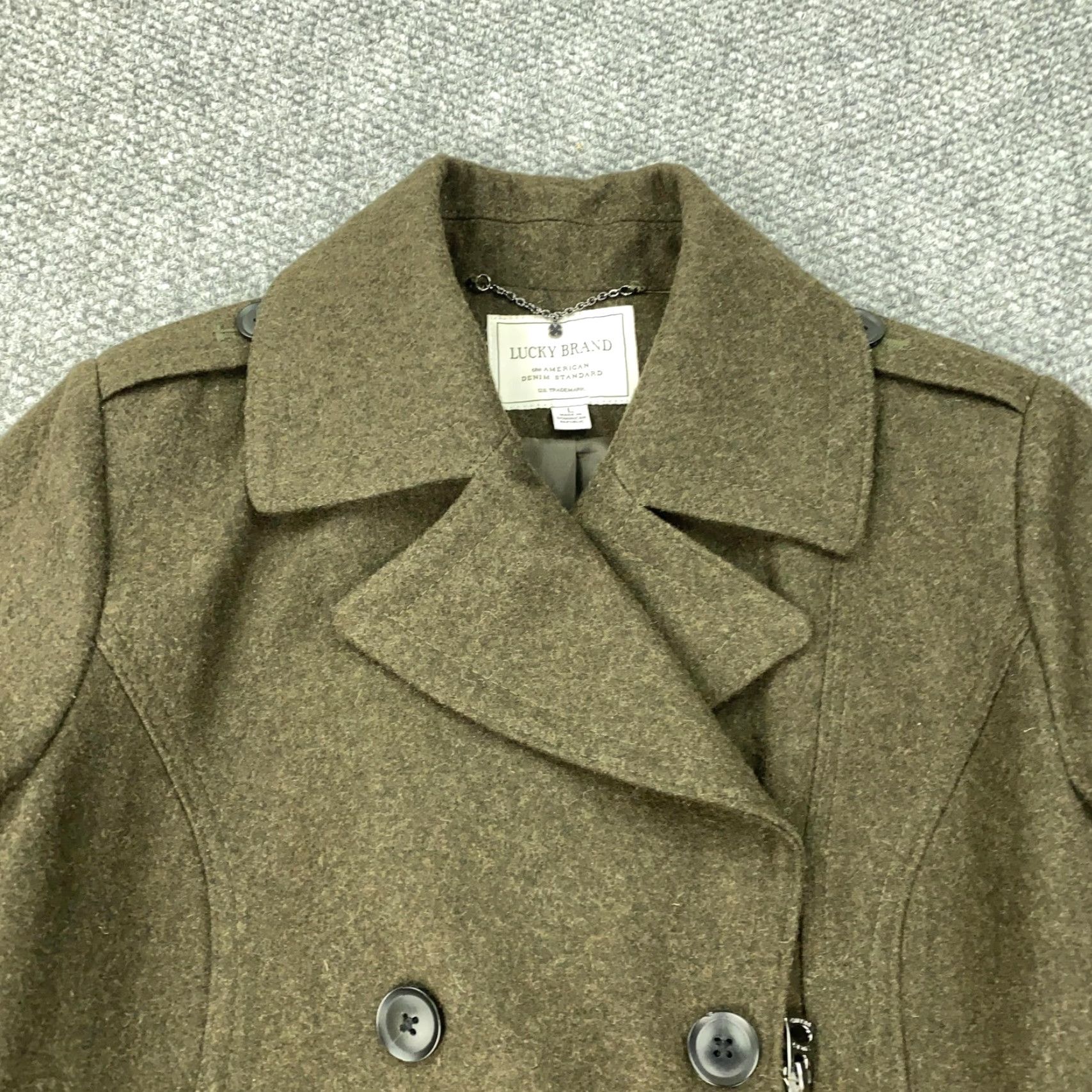 Lucky Brand Lucky Brand Coat Womens Large Brown Wool Blend Pea Coat Military Style Button Zip Lined Pockets Collared Mid-Length Fall Winter Vintage: No Size L / US 10 / IT 46 - 2 Thumbnail