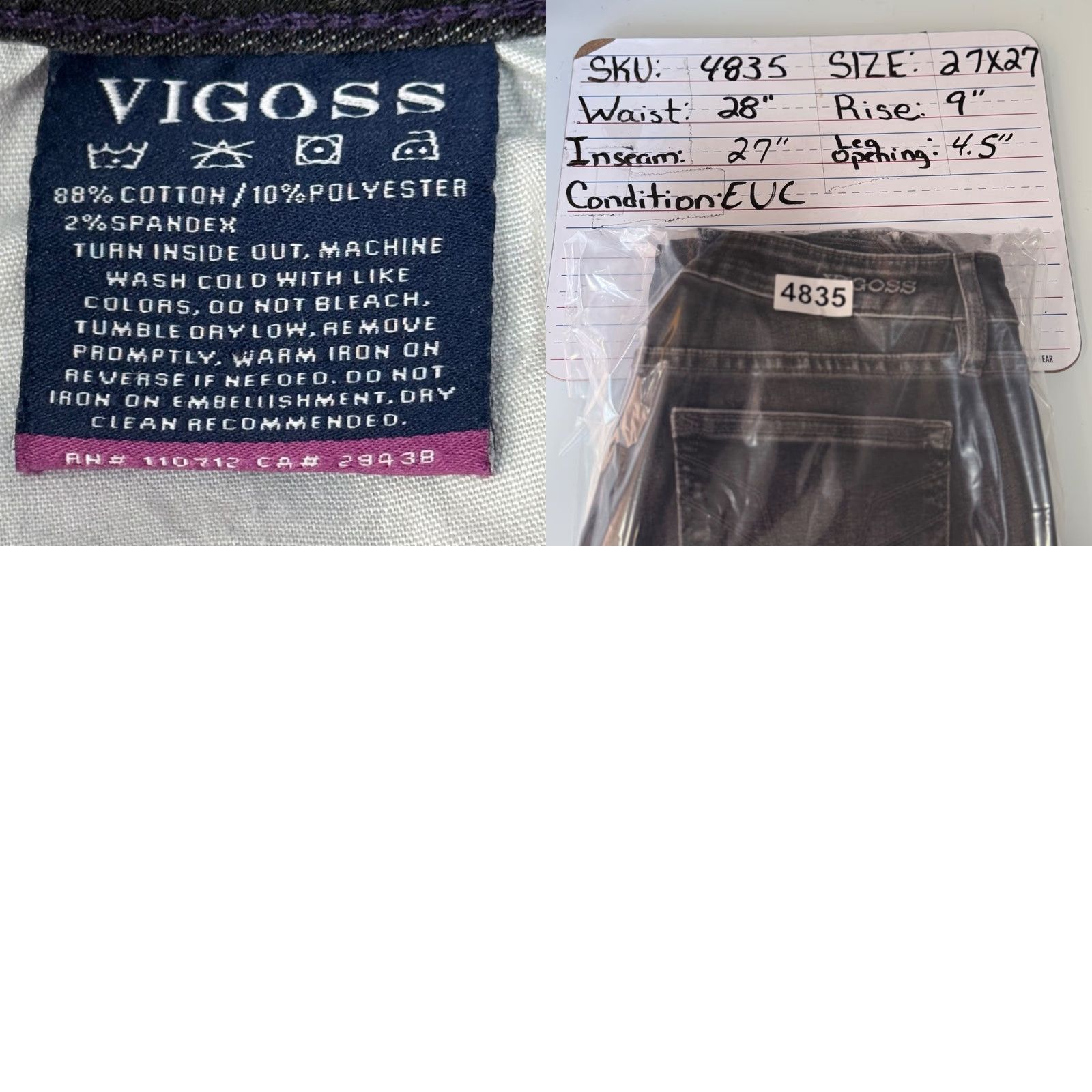 Vintage VIGOSS Chelsea Skinny Jeans Black Moto Ribbed Knee Distressed Raw Hem Jeans Women 27x27 Slim Stretch 5-Pocket Biker Rock 90s Vintage No Size 27" / US 4 / IT 40 - 8 Thumbnail