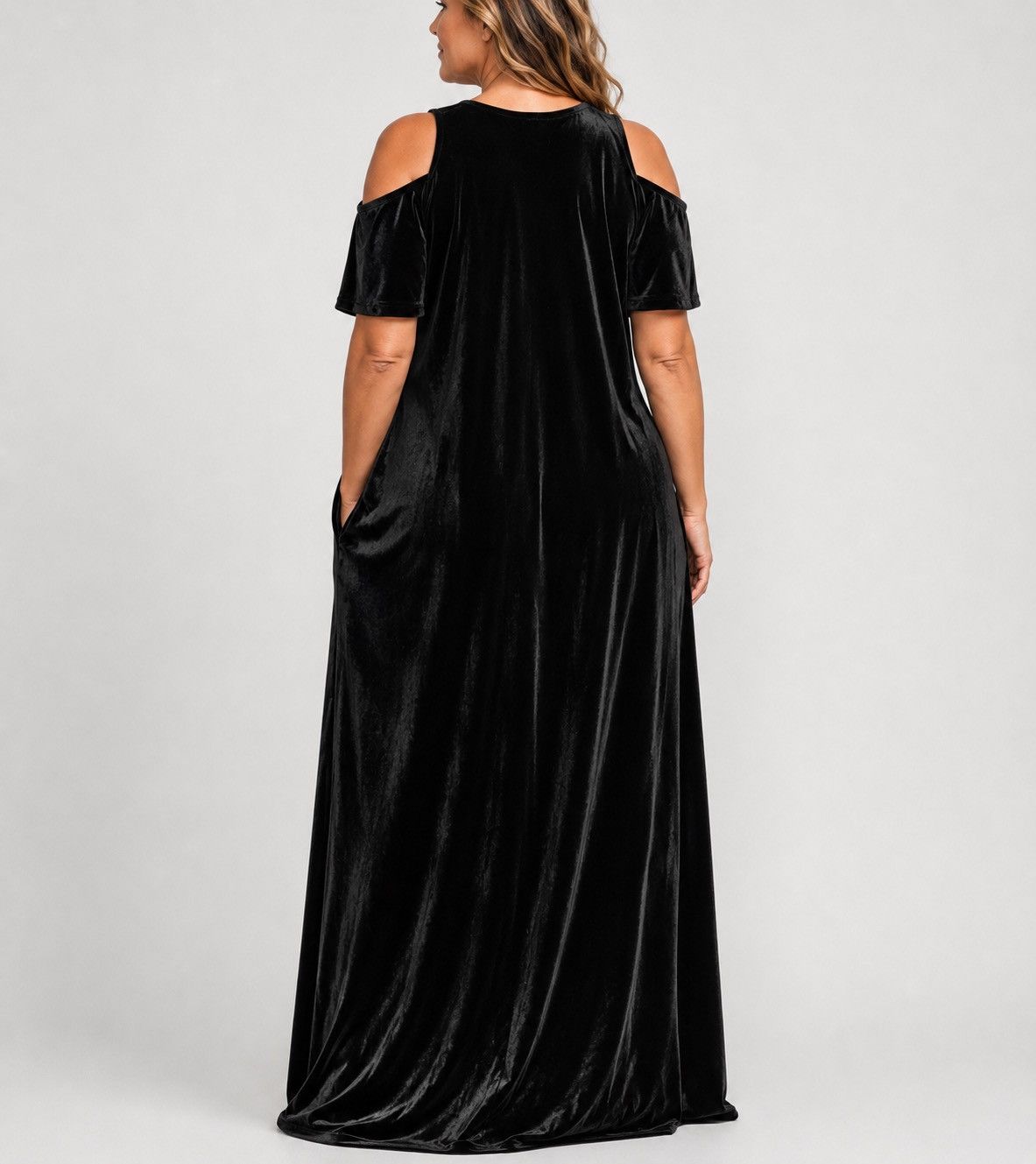 Other Catherines Black Velvet Maxi Dress Cold Shoulder Plus Formal Size XXL / US 16-18 / IT 52-54 - 2 Thumbnail